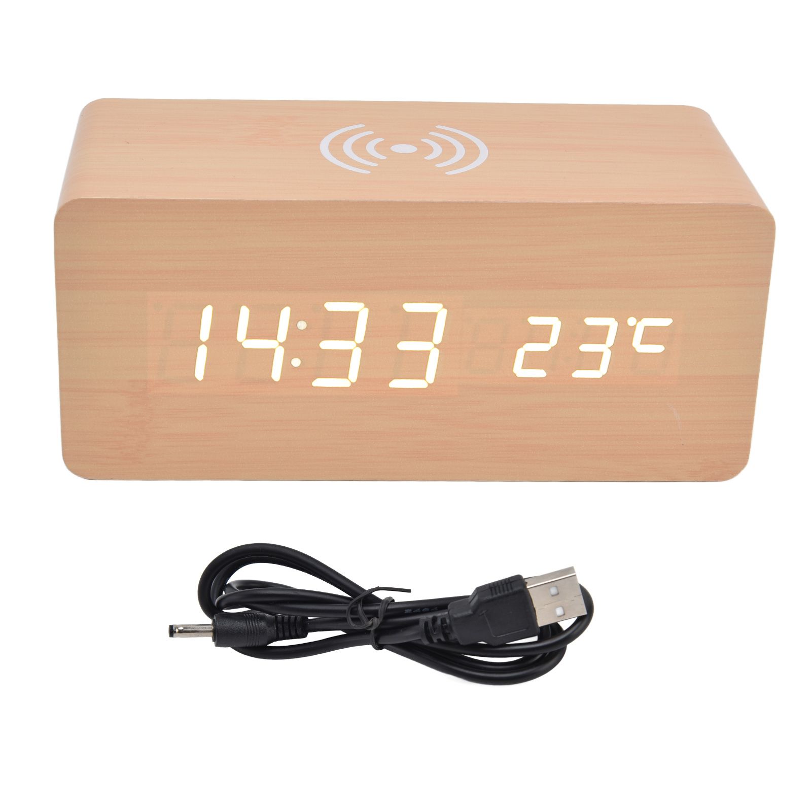 Digital Alarm Clock Wireless Charging Automatic Temperature Detection Safe Stable LED Electronic ClockWhite - Image 1