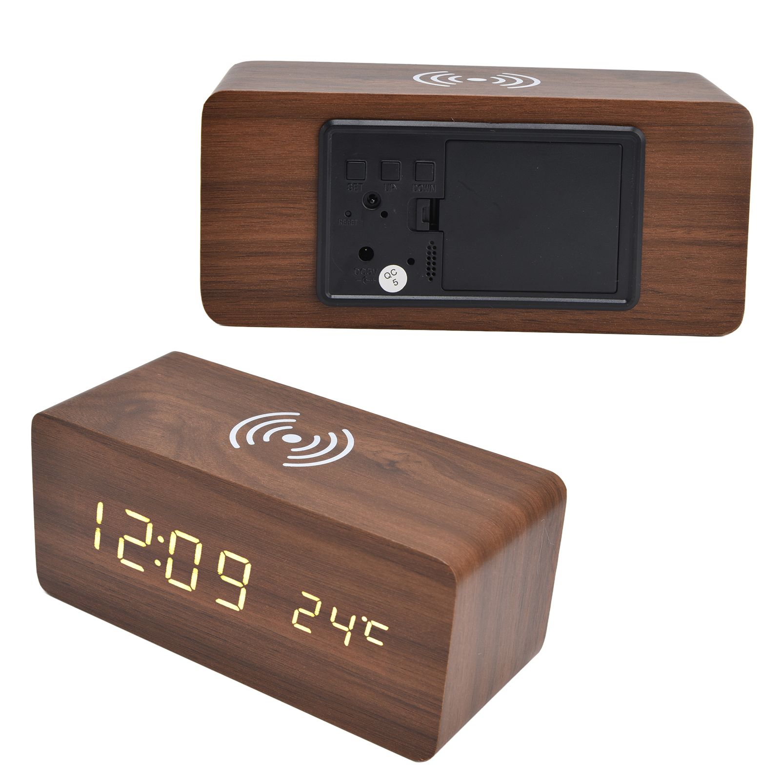 Digital Alarm Clock Wireless Charging Automatic Temperature Detection Safe Stable LED Electronic ClockRed - Image 8