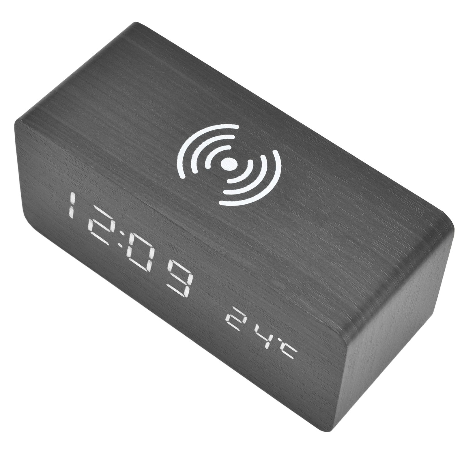 Digital Alarm Clock Wireless Charging Automatic Temperature Detection Safe Stable LED Electronic ClockBlack - Image 2