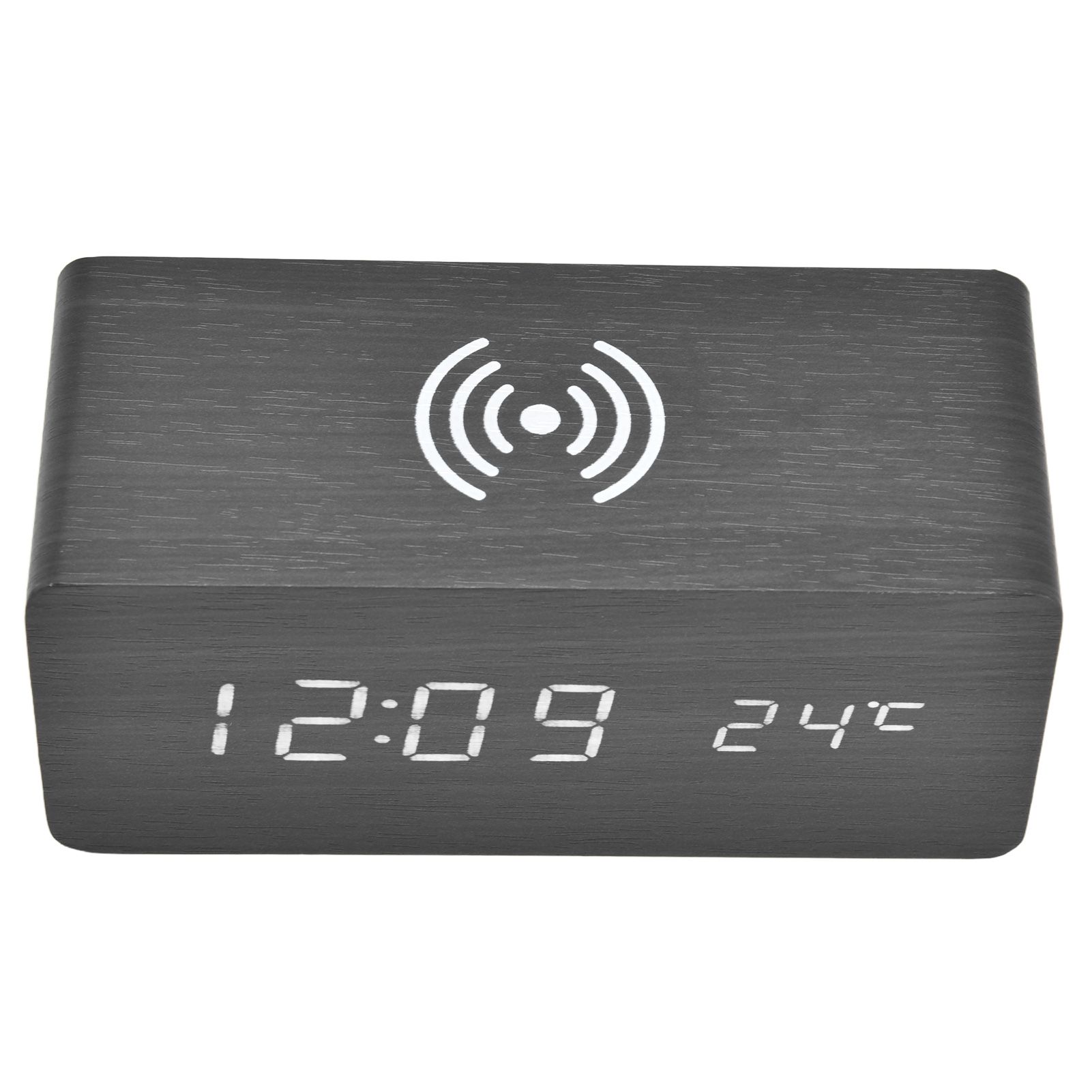 Digital Alarm Clock Wireless Charging Automatic Temperature Detection Safe Stable LED Electronic ClockBlack - Image 3
