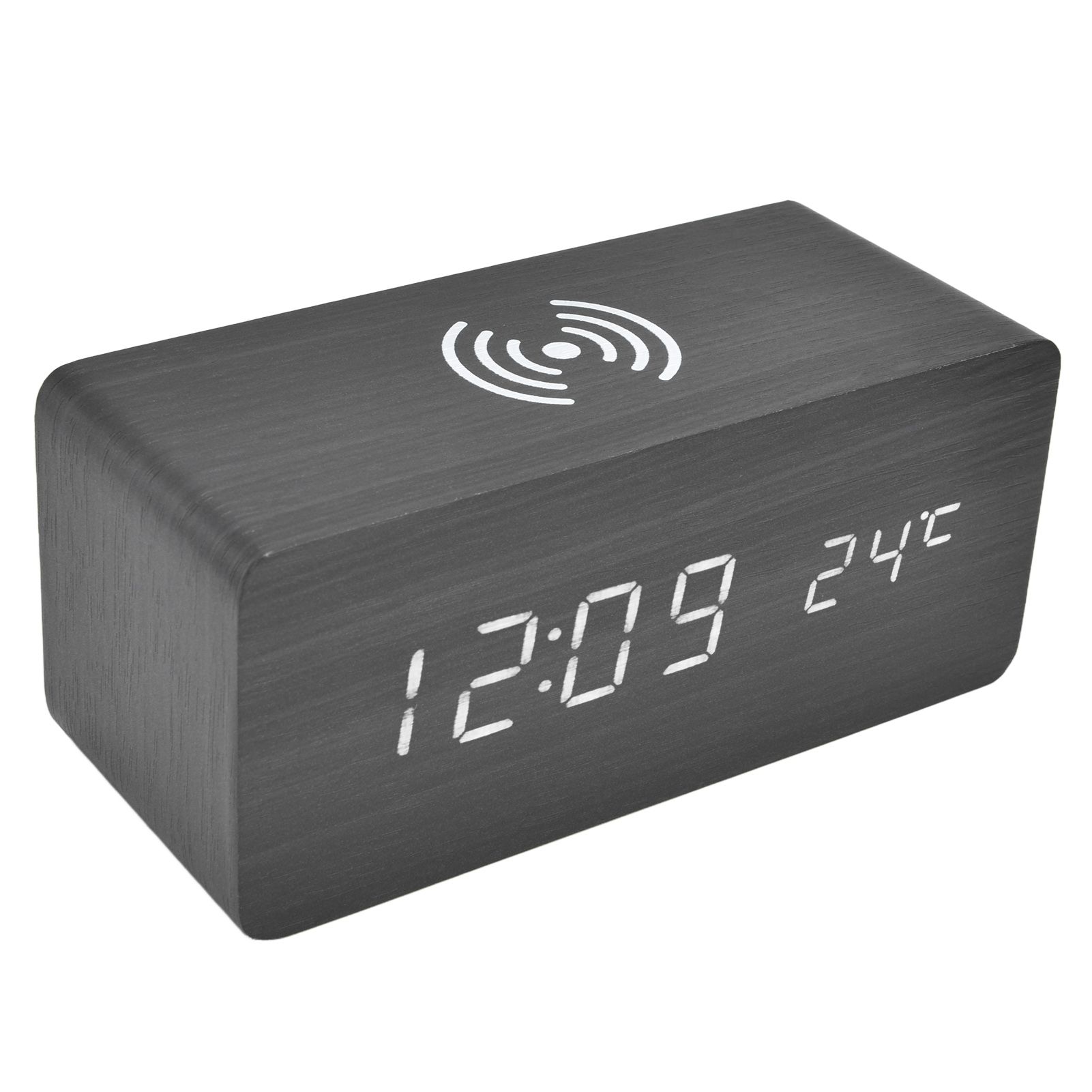 Digital Alarm Clock Wireless Charging Automatic Temperature Detection Safe Stable LED Electronic ClockBlack - Image 4