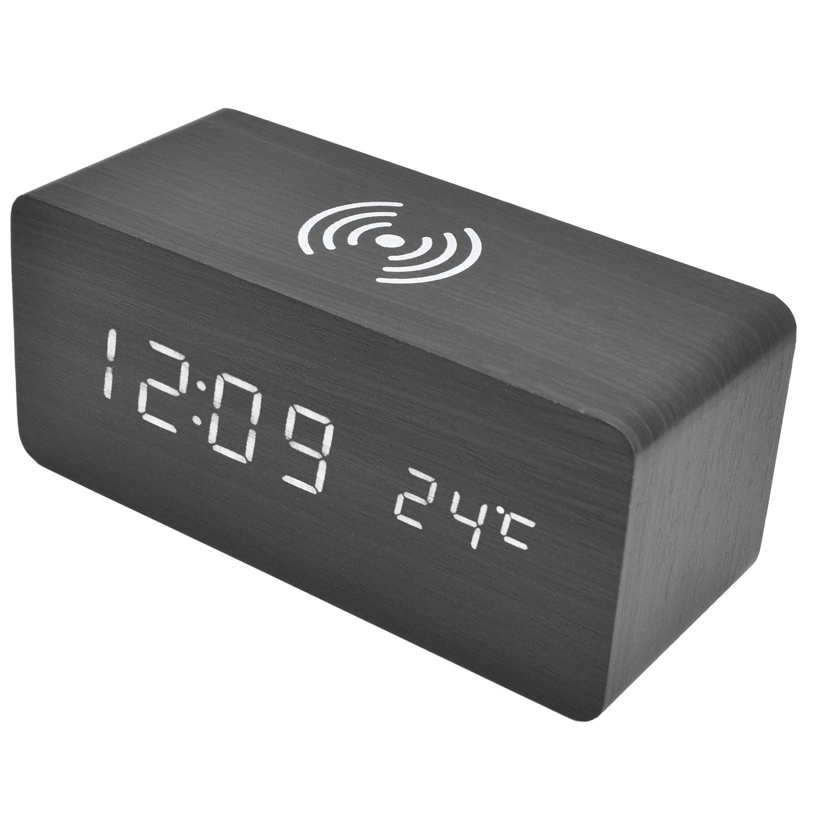 Digital Alarm Clock Wireless Charging Automatic Temperature Detection Safe Stable LED Electronic ClockBlack - Image 6