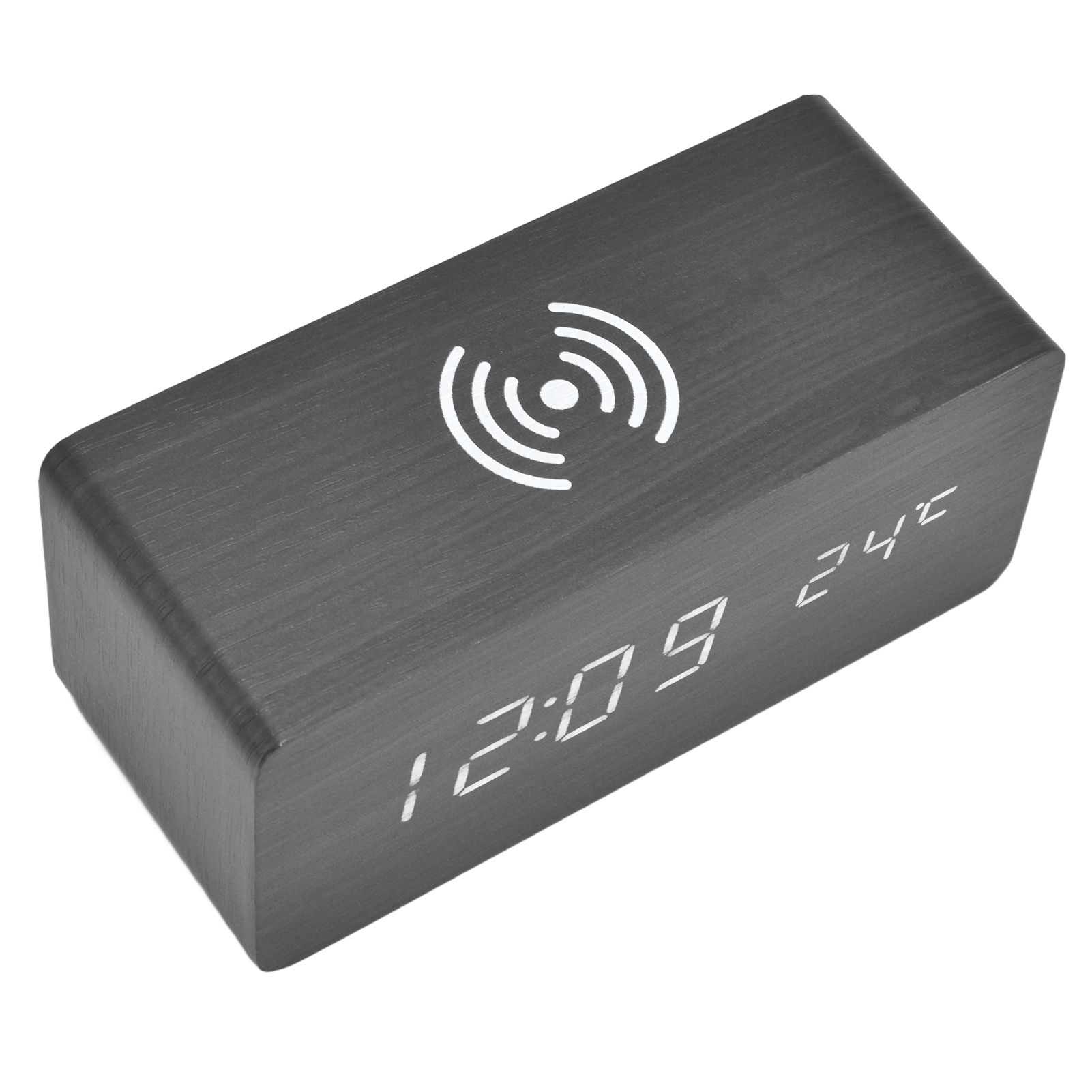 Digital Alarm Clock Wireless Charging Automatic Temperature Detection Safe Stable LED Electronic ClockBlack - Image 7