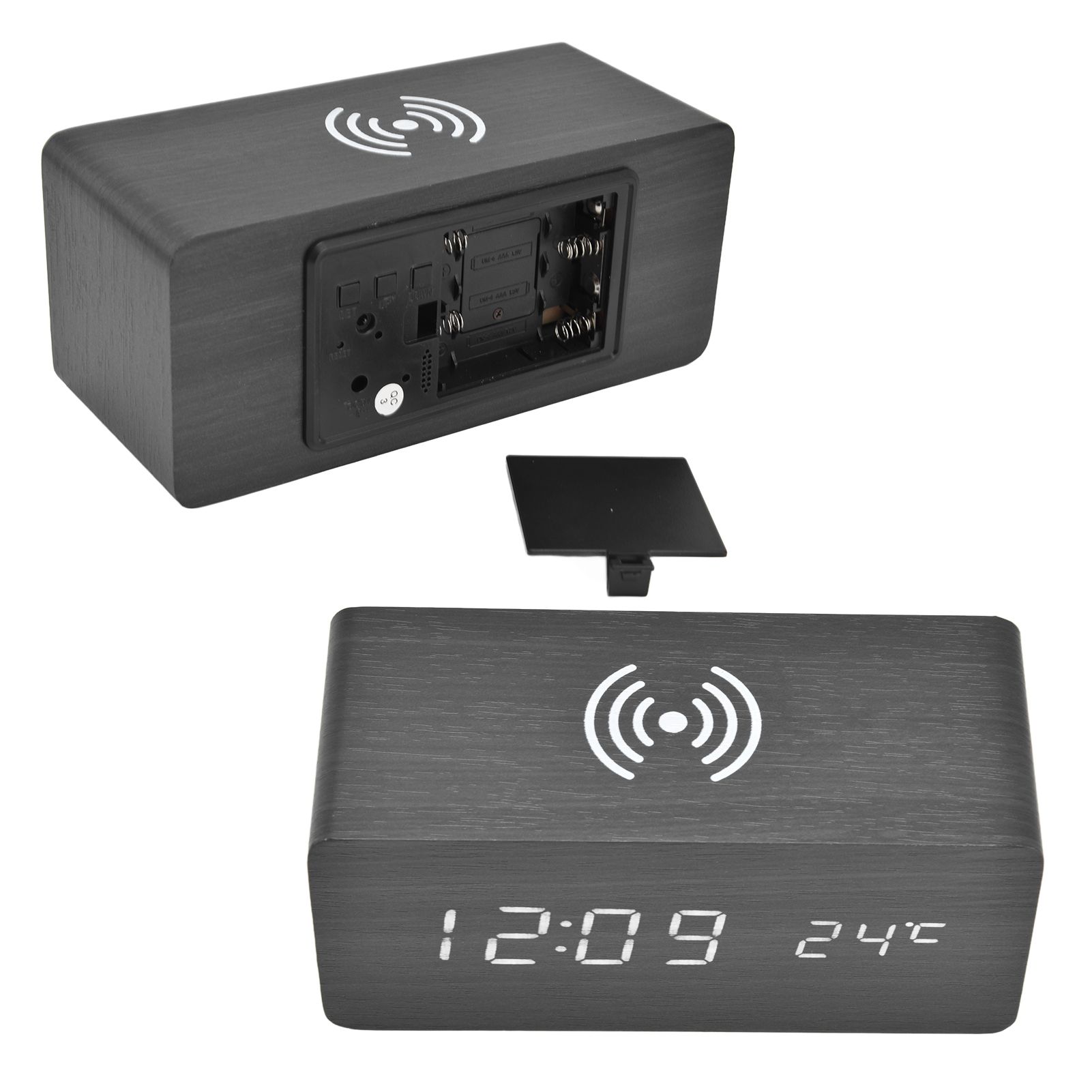 Digital Alarm Clock Wireless Charging Automatic Temperature Detection Safe Stable LED Electronic ClockBlack - Image 8