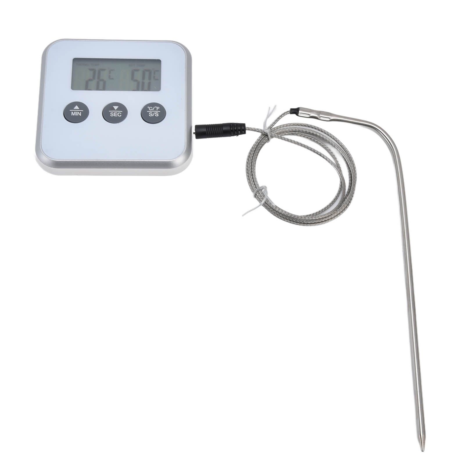 Meat Thermometer Smart 3 Buttons Digital LED Display Multifunctional Oven Thermometer with Probe for Cooking Baking BBQWhite - Image 1