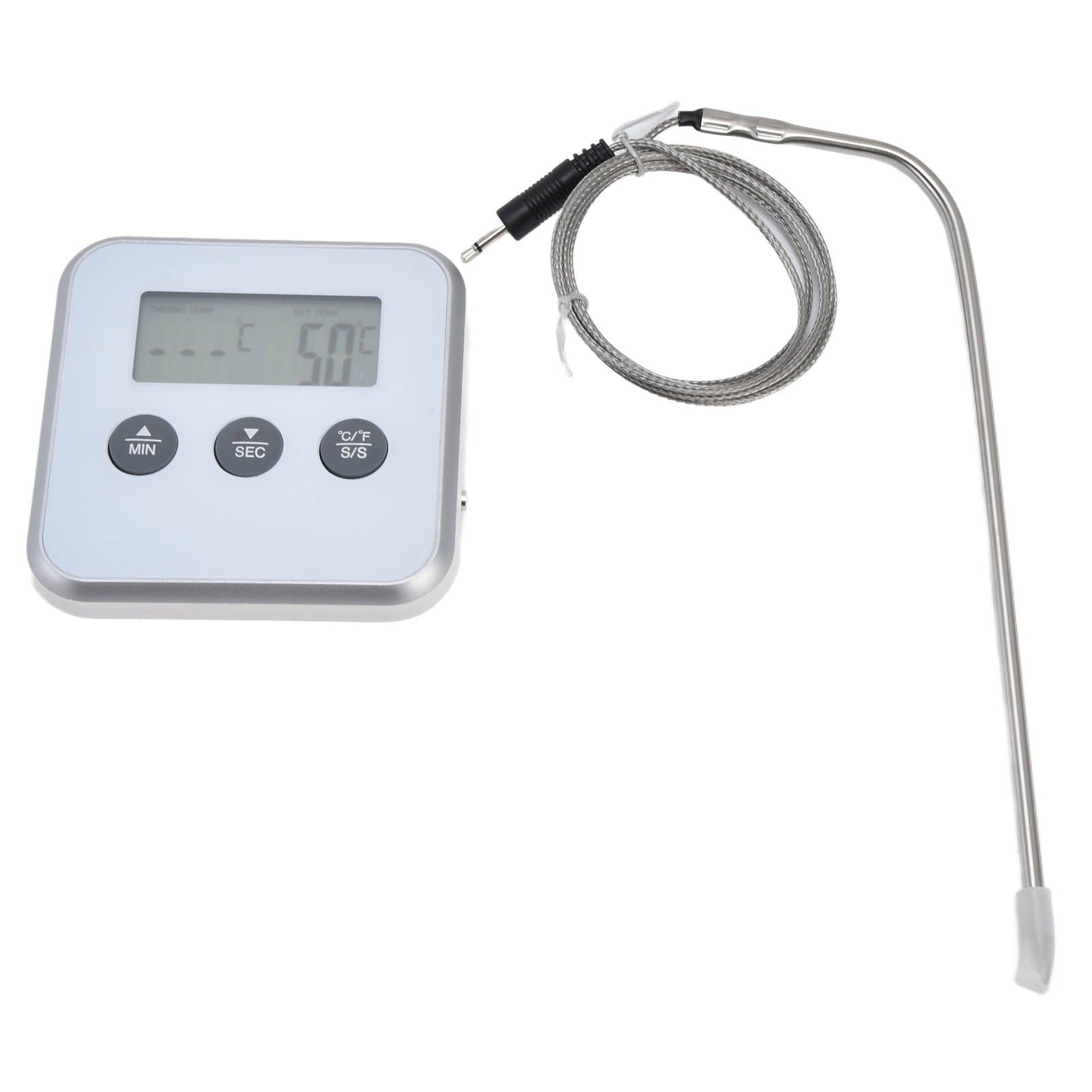Meat Thermometer Smart 3 Buttons Digital LED Display Multifunctional Oven Thermometer with Probe for Cooking Baking BBQWhite - Image 3