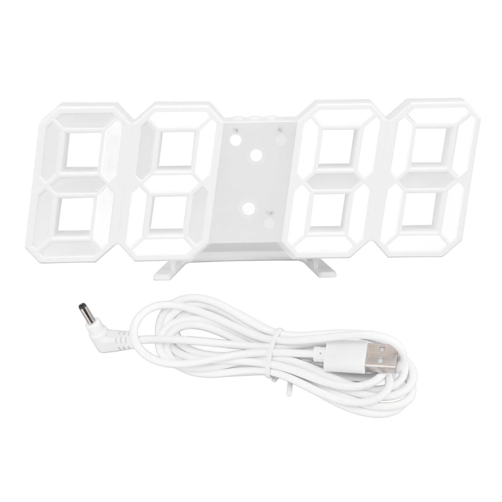 Digital Wall Clock Modern Design Temperature Display Alarm Function Sound Control Auto Sleep LED Wall ClockWhite - Image 1