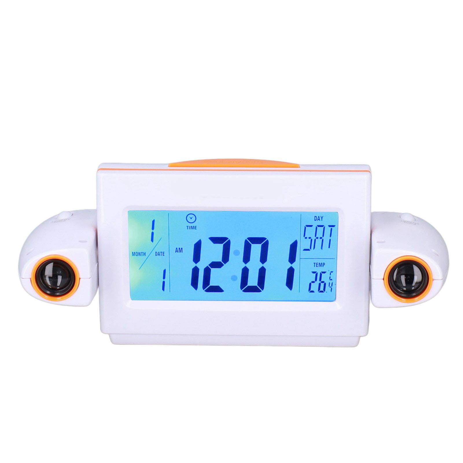 Projection Alarm Clock Glareless LED Night Light Voice Control Induction Temperature Display LED ClockWhite Orange - Image 1