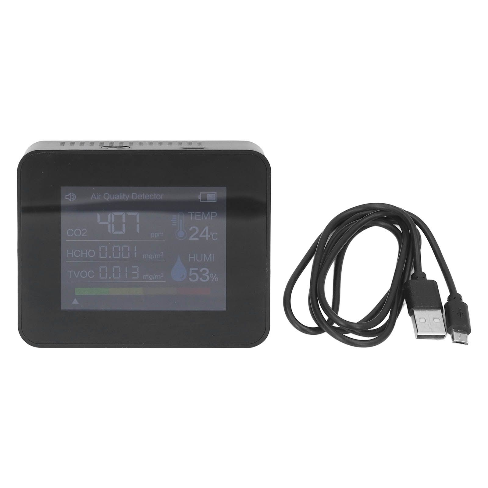 Portable Carbon Dioxide Detector USB Charging Temperature and Humidity Tester with Color Screen Display for Home Black - Image 1