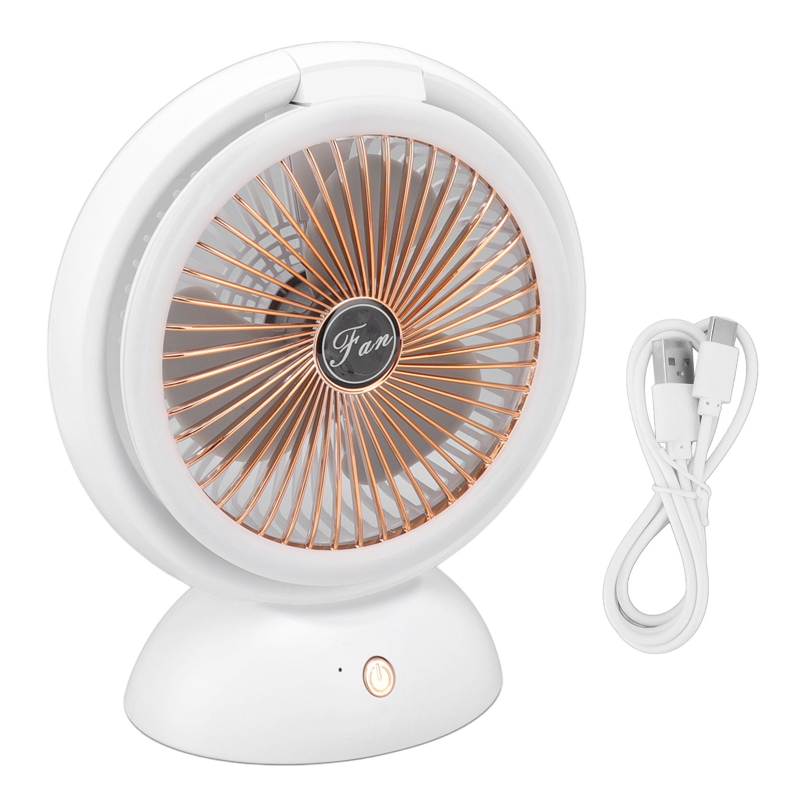 Foldable Fan with LED Light 2 in 1 Warm Light Low Noise Portable Rechargeable 4 Speed Lighting Desk Fan - Image 1