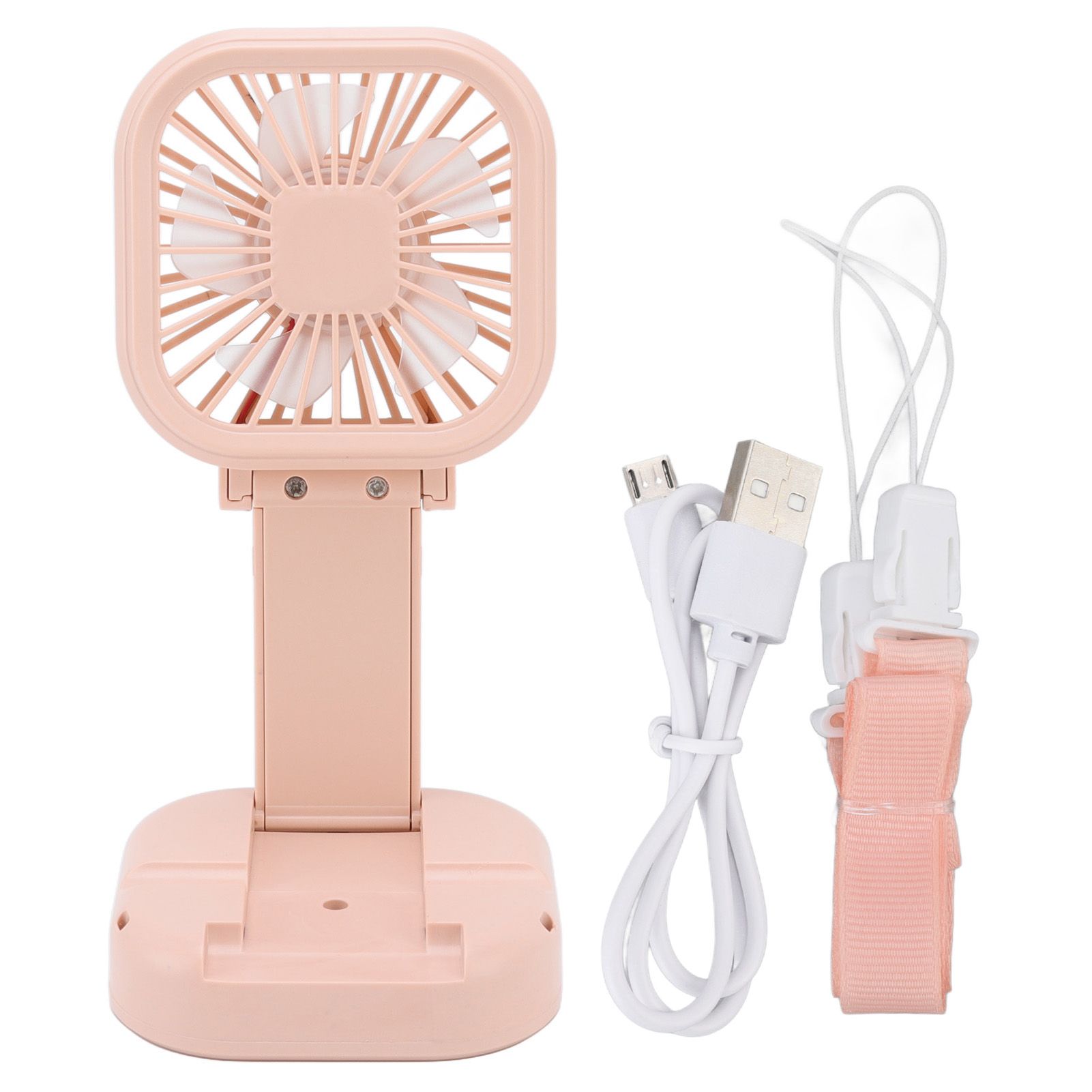 Portable Folding Fan 3 Level Wind Speed USB Powered Rechargeable Rotatable Handheld Desktop Small Fan Pink - Image 1