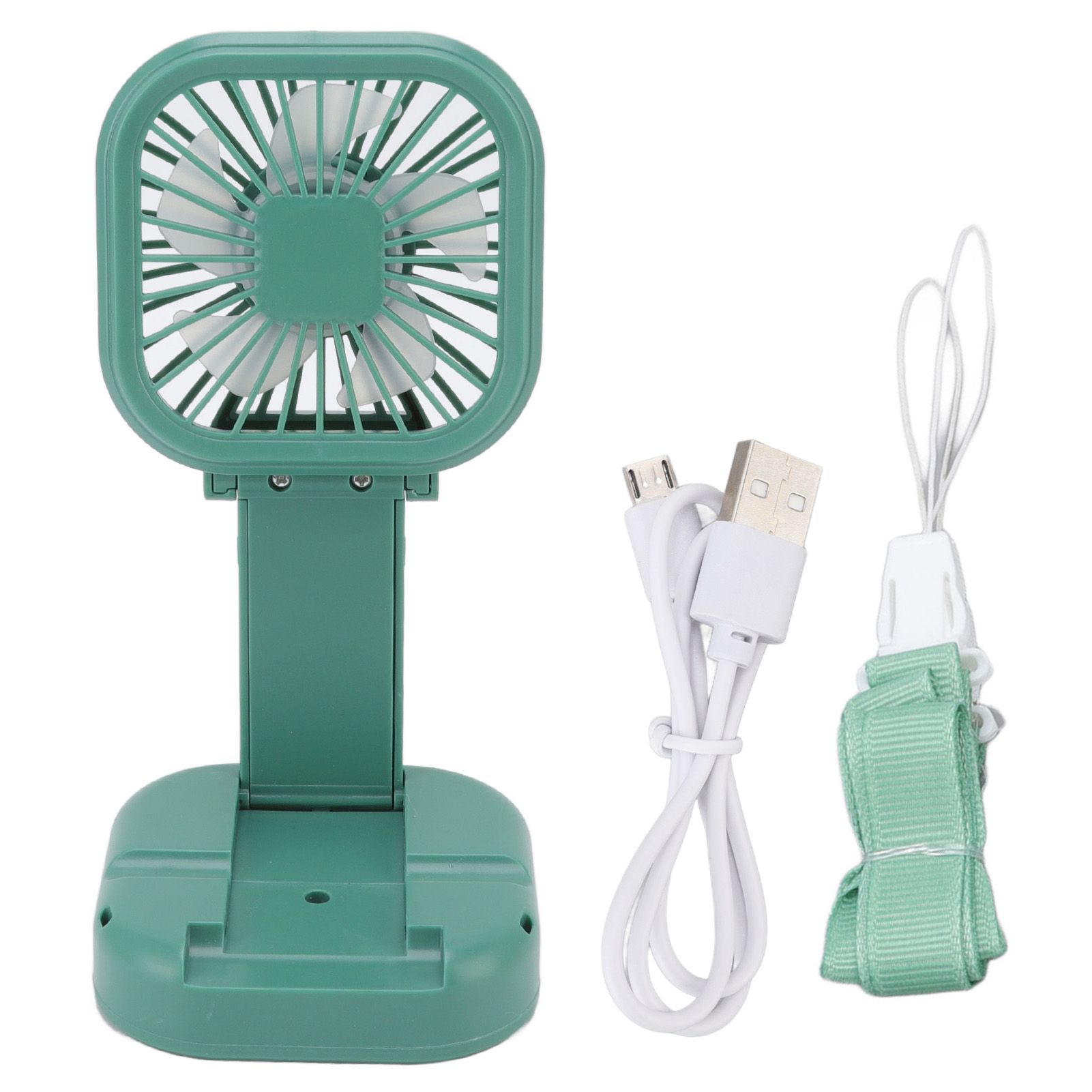 Portable Folding Fan 3 Level Wind Speed USB Powered Rechargeable Rotatable Handheld Desktop Small Fan Green - Image 1