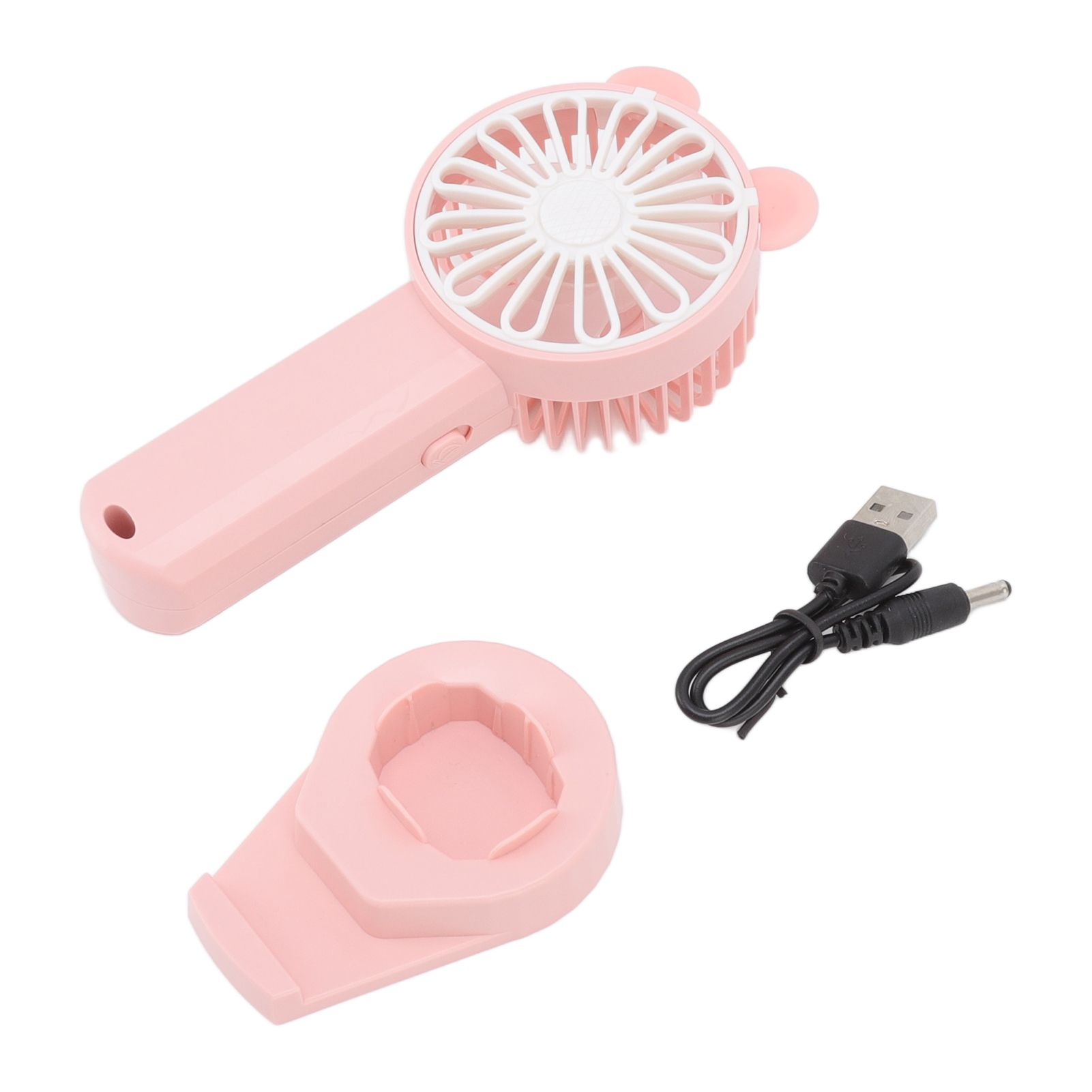 Handheld Fan Strong Natural Wind USB Charging 5 Blades Detachable Base Mini Portable Fan for Home Office Travel Pink - Image 1