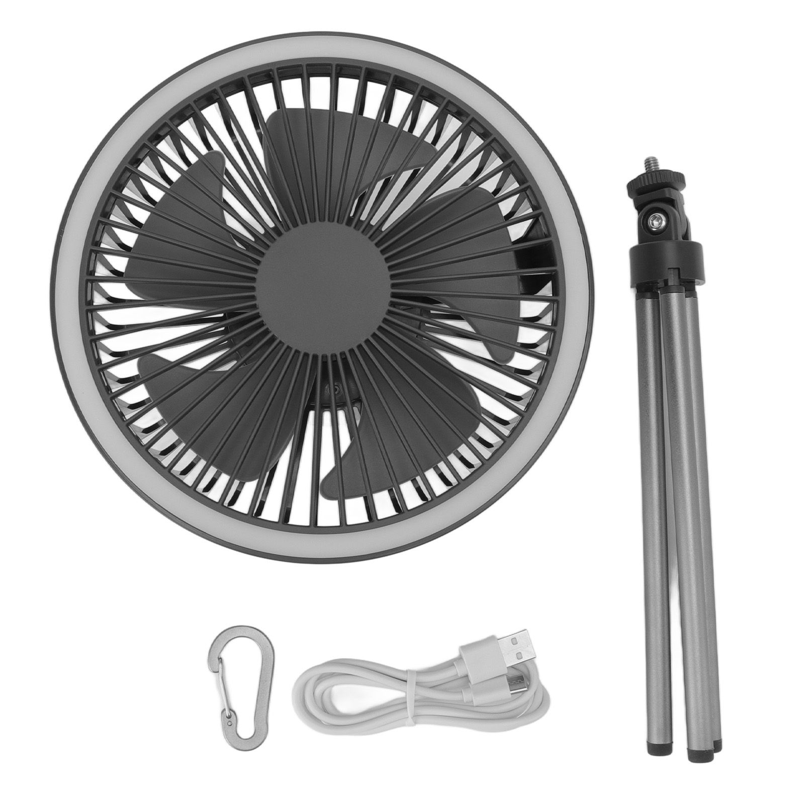 Tripod Fan 10000mAh 3 Gears Adjustable Timing Function Portable Desktop Fan with Light for Outdoor Camping Gray - Image 1
