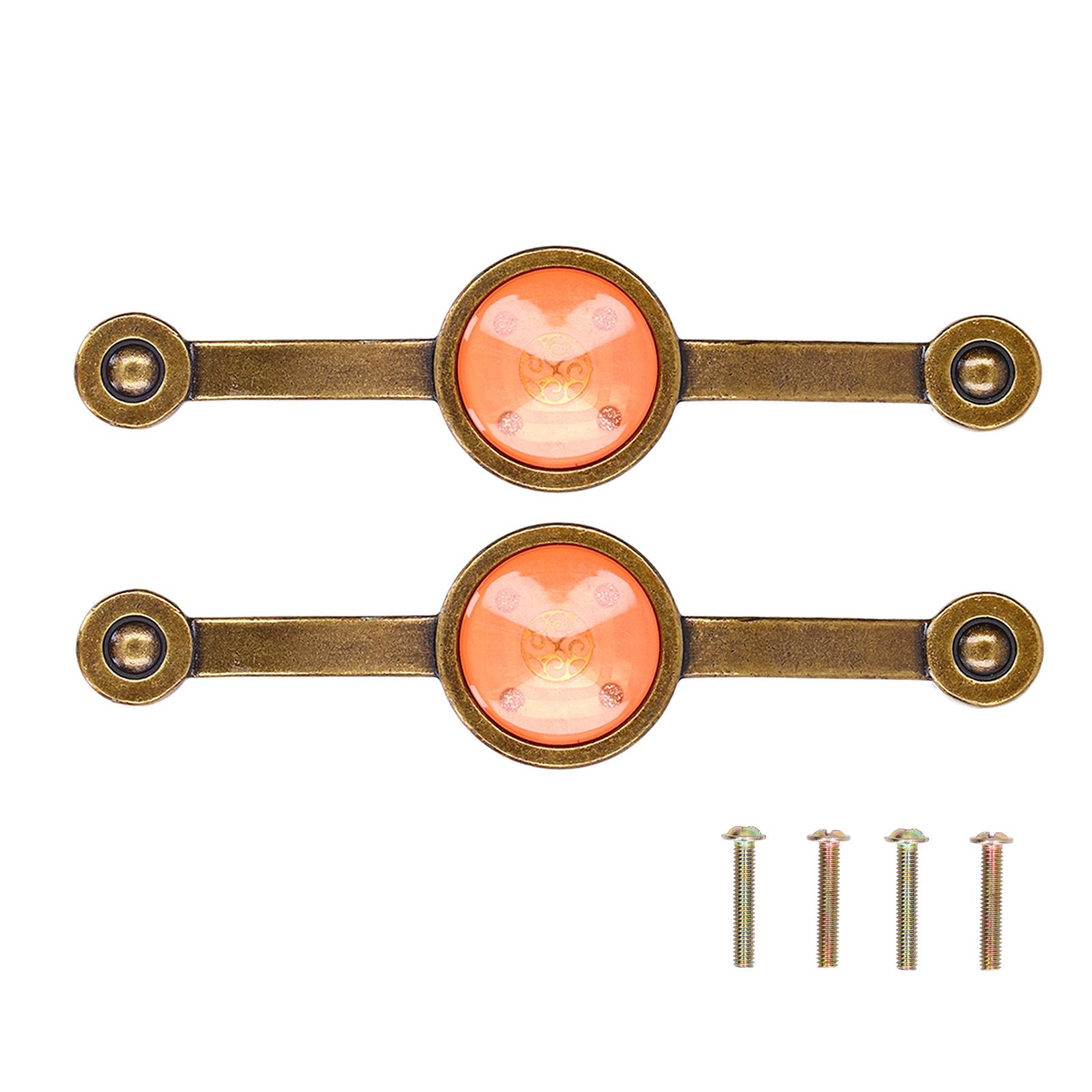 2 Pcs Zinc Alloy Antique Copper Handle European Modern Pastoral Color Acrylic Handle for Cabinet DrawerOrange - Image 1