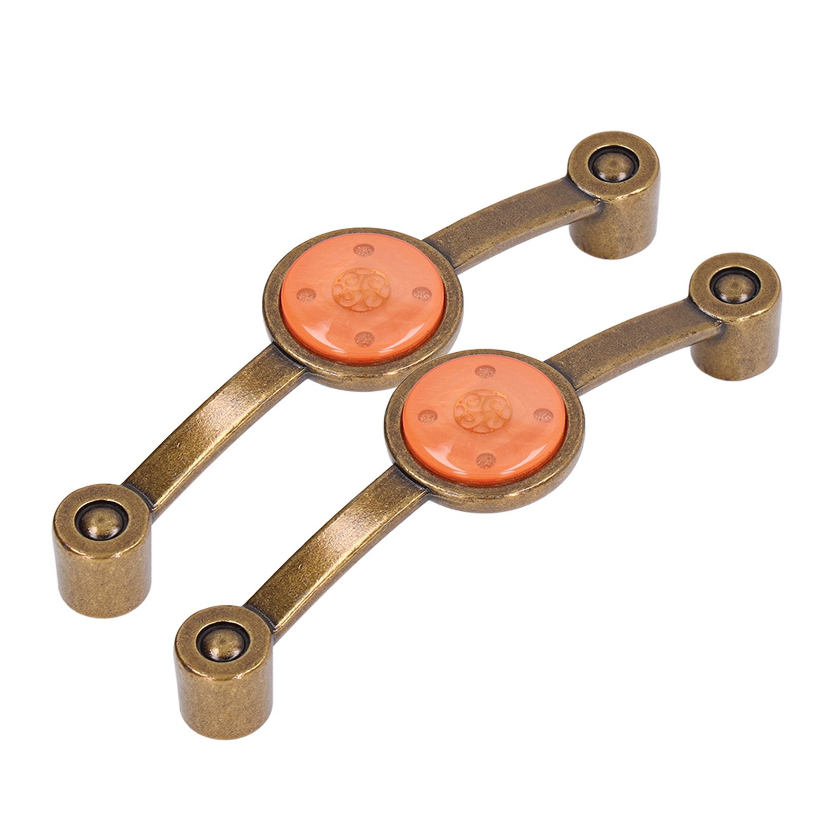 2 Pcs Zinc Alloy Antique Copper Handle European Modern Pastoral Color Acrylic Handle for Cabinet DrawerOrange - Image 3