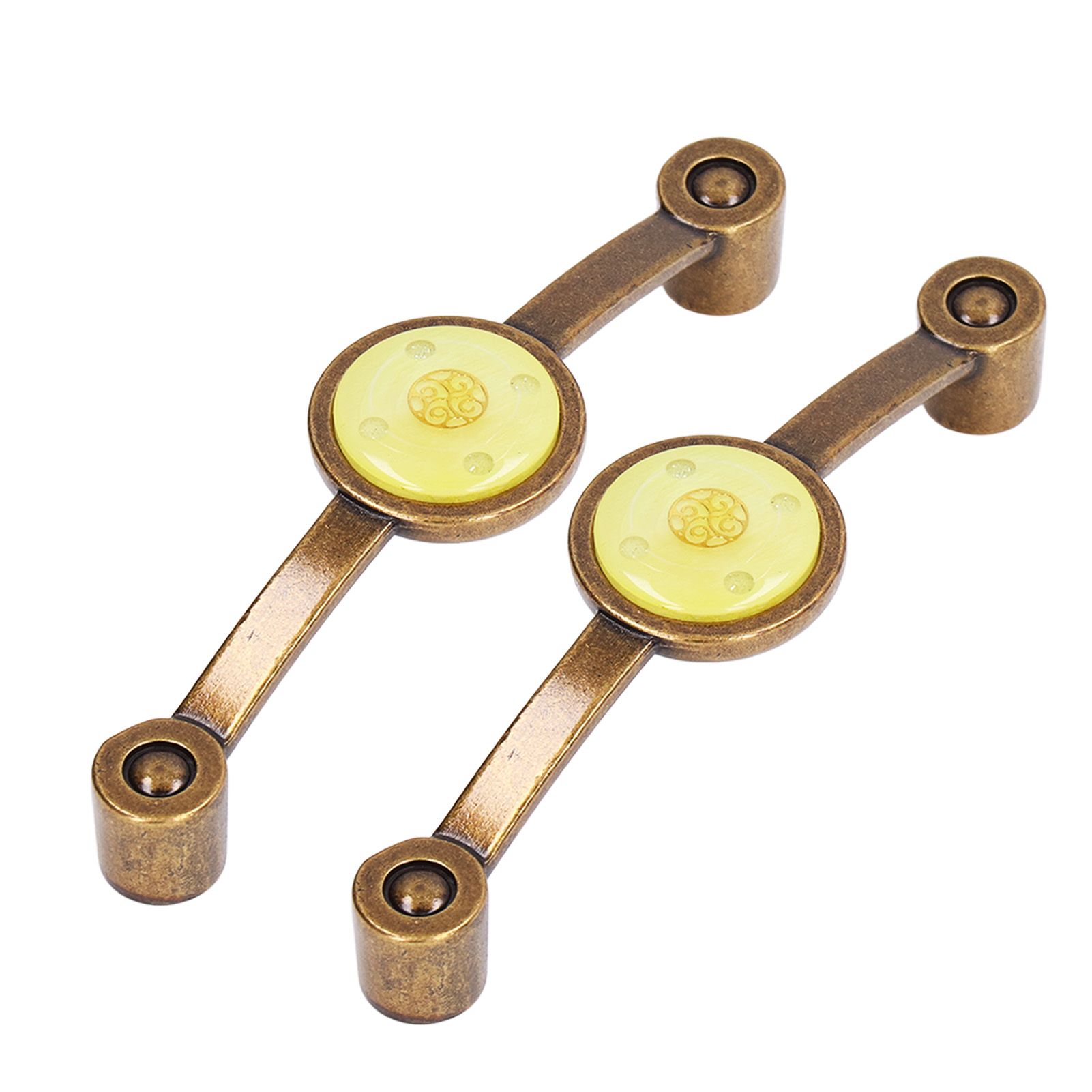 2 Pcs Zinc Alloy Antique Copper Handle European Modern Pastoral Color Acrylic Handle for Cabinet DrawerYellow - Image 6
