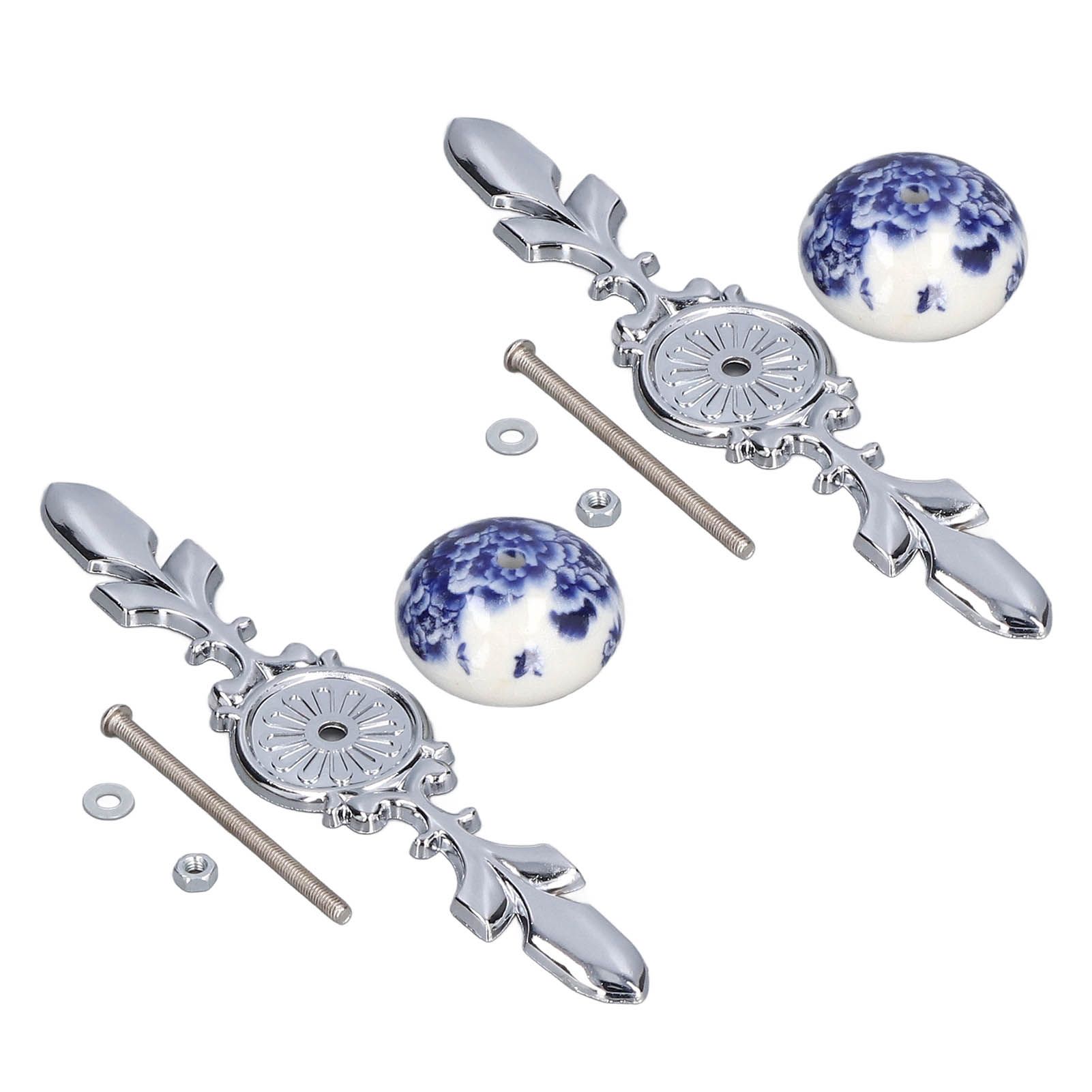 2pcs/set Ceramic Cabinet Handle Modern Simple Style Hand Painted Ceramic Cabinet Knobs1060D Peony Blue and White Porcelain - Image 3