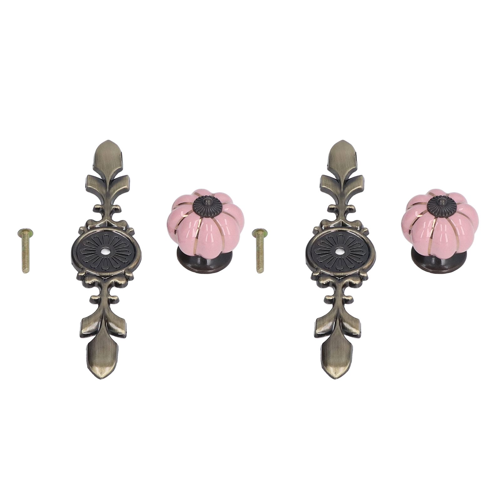 2pcs/set Hand Painted Pumpkin Drawer Knobs Chinese Pastoral Style Ceramic Cabinet HandlePink - Image 2