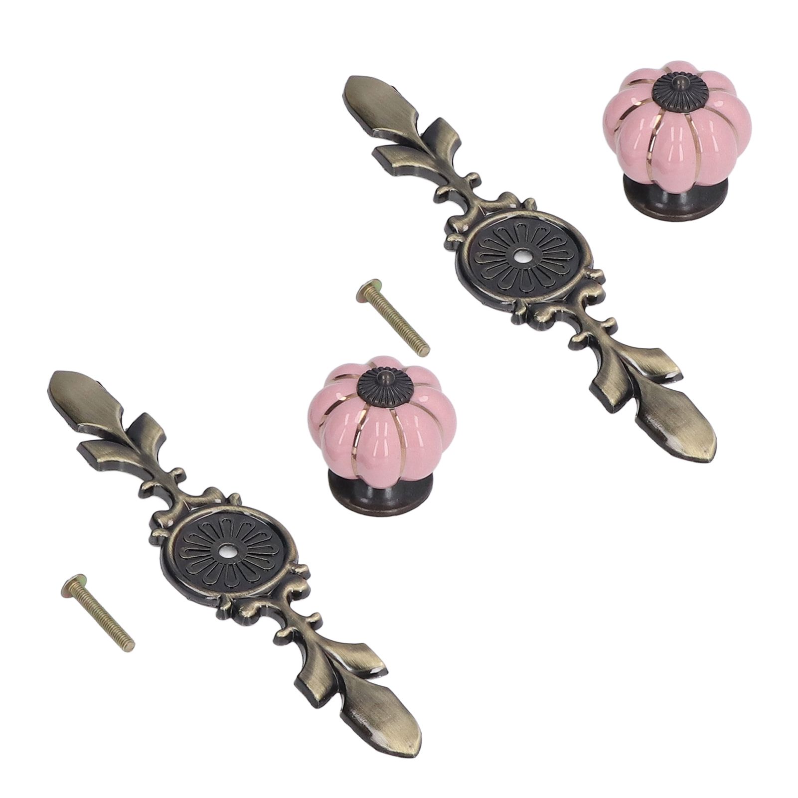 2pcs/set Hand Painted Pumpkin Drawer Knobs Chinese Pastoral Style Ceramic Cabinet HandlePink - Image 3