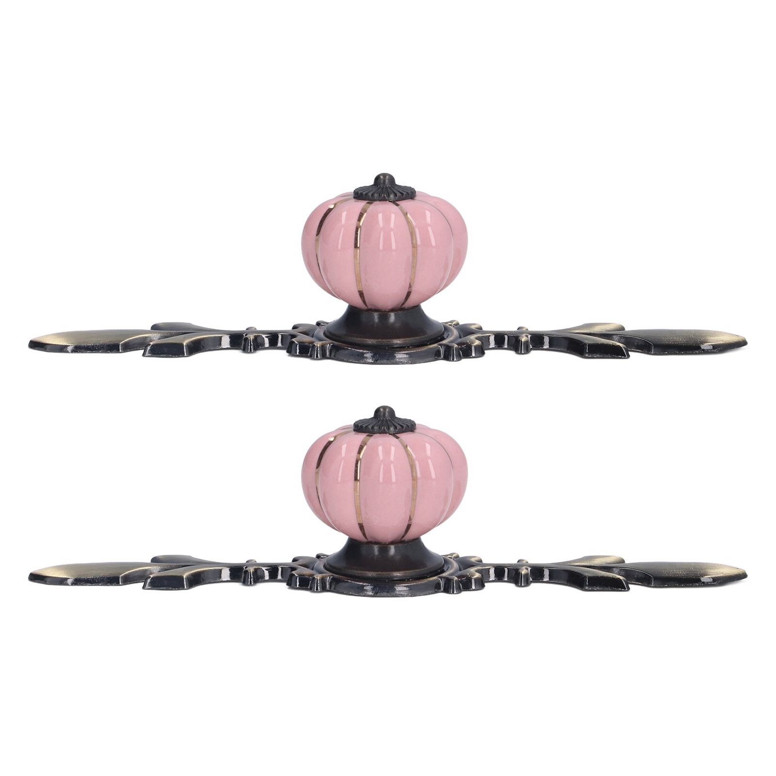2pcs/set Hand Painted Pumpkin Drawer Knobs Chinese Pastoral Style Ceramic Cabinet HandlePink - Image 4