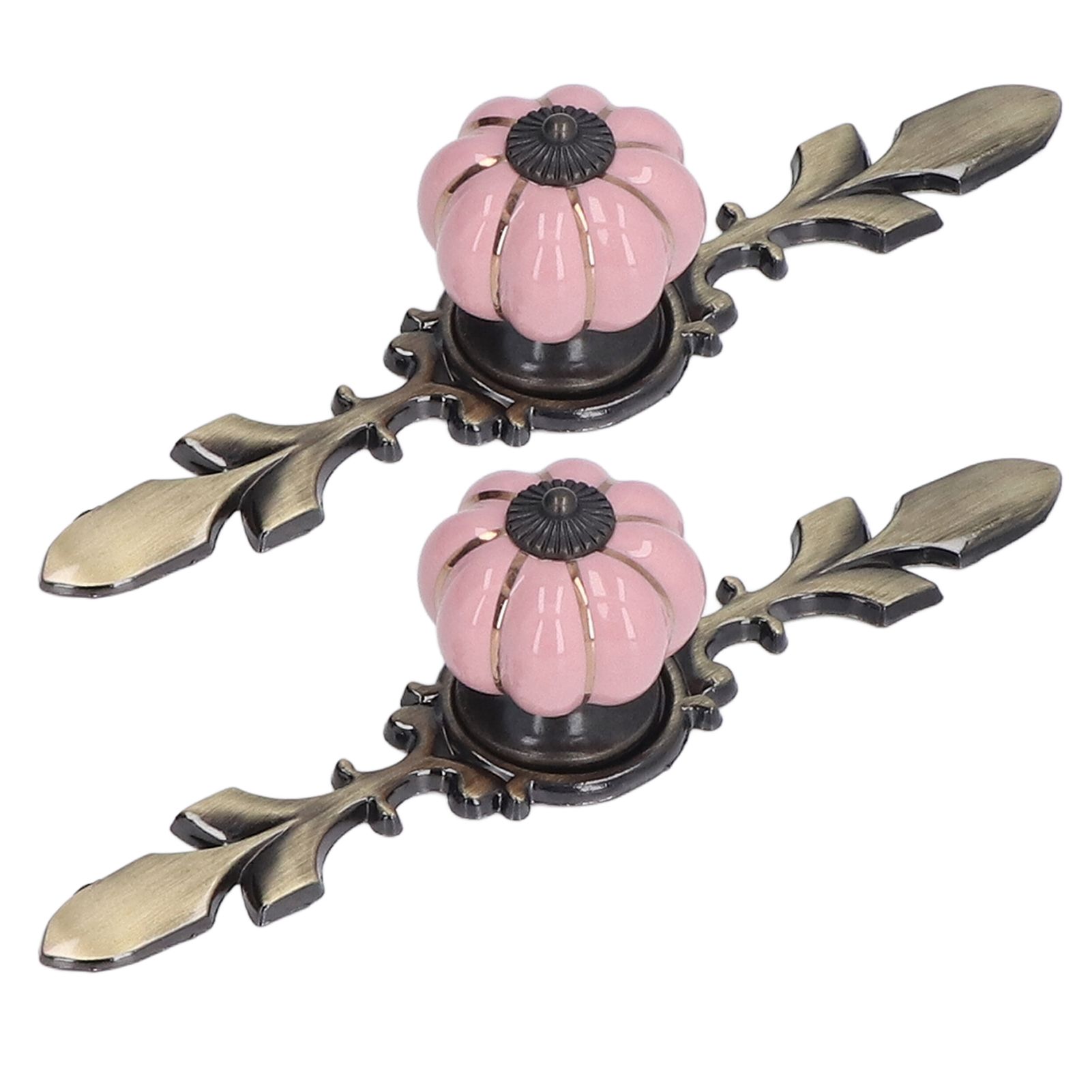 2pcs/set Hand Painted Pumpkin Drawer Knobs Chinese Pastoral Style Ceramic Cabinet HandlePink - Image 5