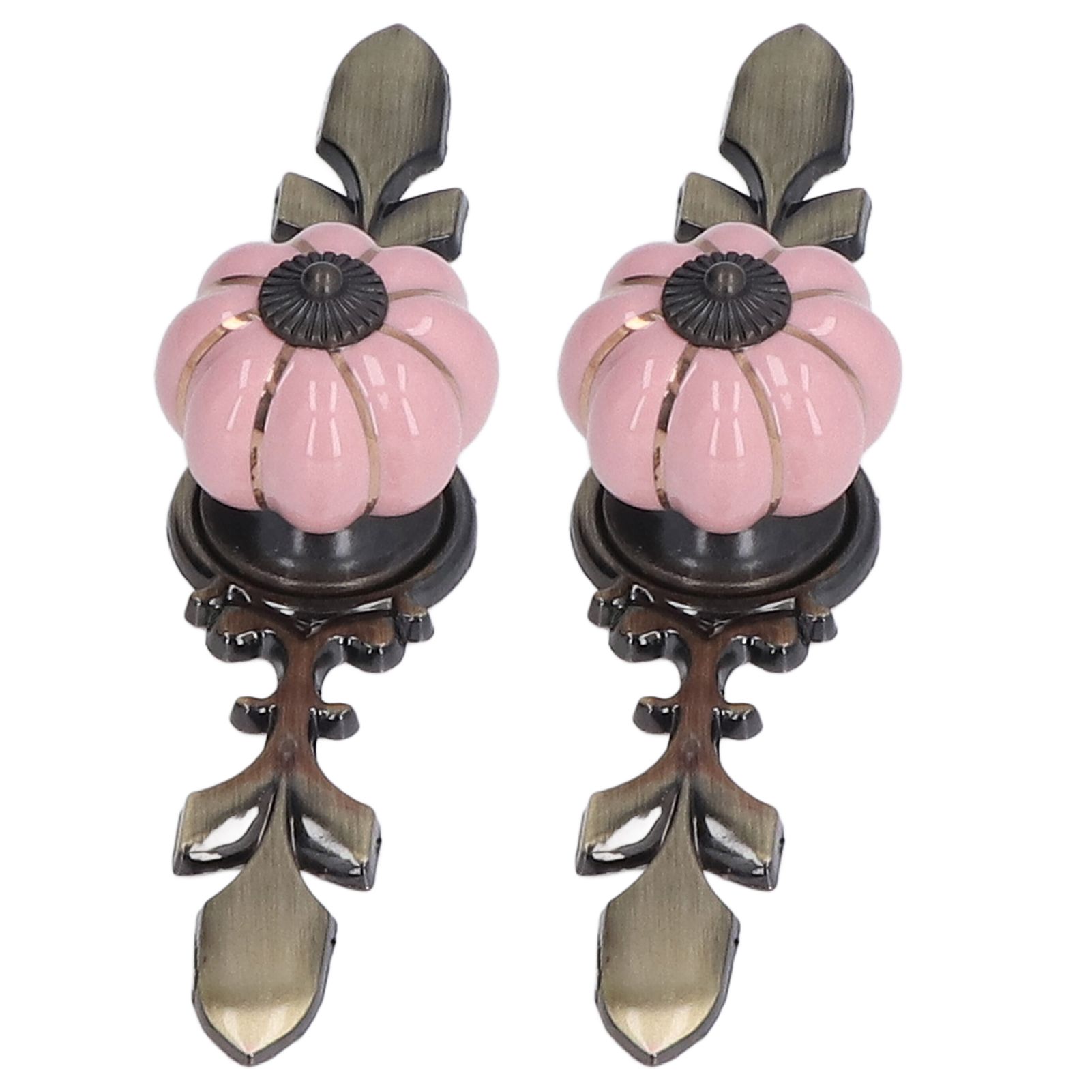 2pcs/set Hand Painted Pumpkin Drawer Knobs Chinese Pastoral Style Ceramic Cabinet HandlePink - Image 7