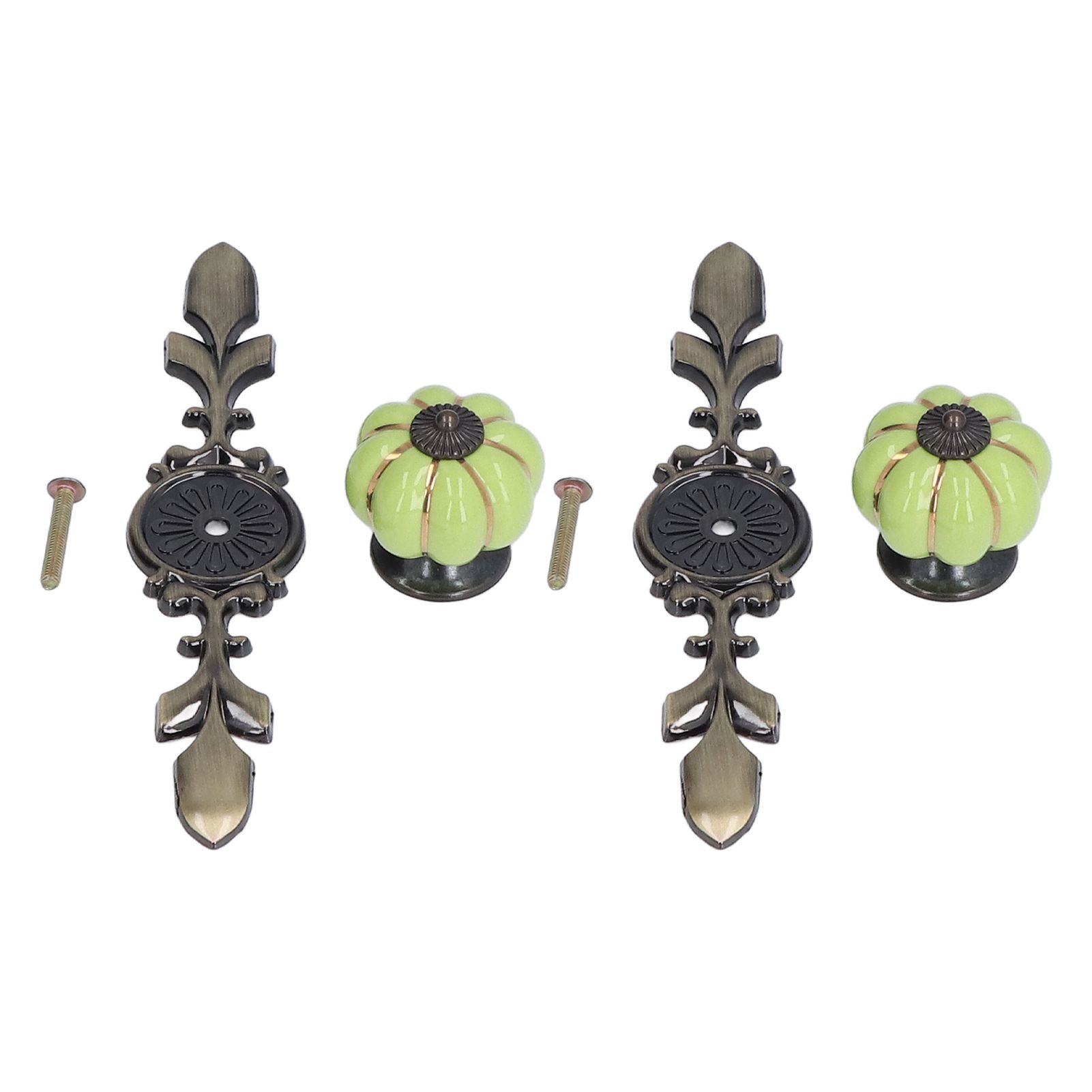2pcs/set Hand Painted Pumpkin Drawer Knobs Chinese Pastoral Style Ceramic Cabinet HandleGreen - Image 2