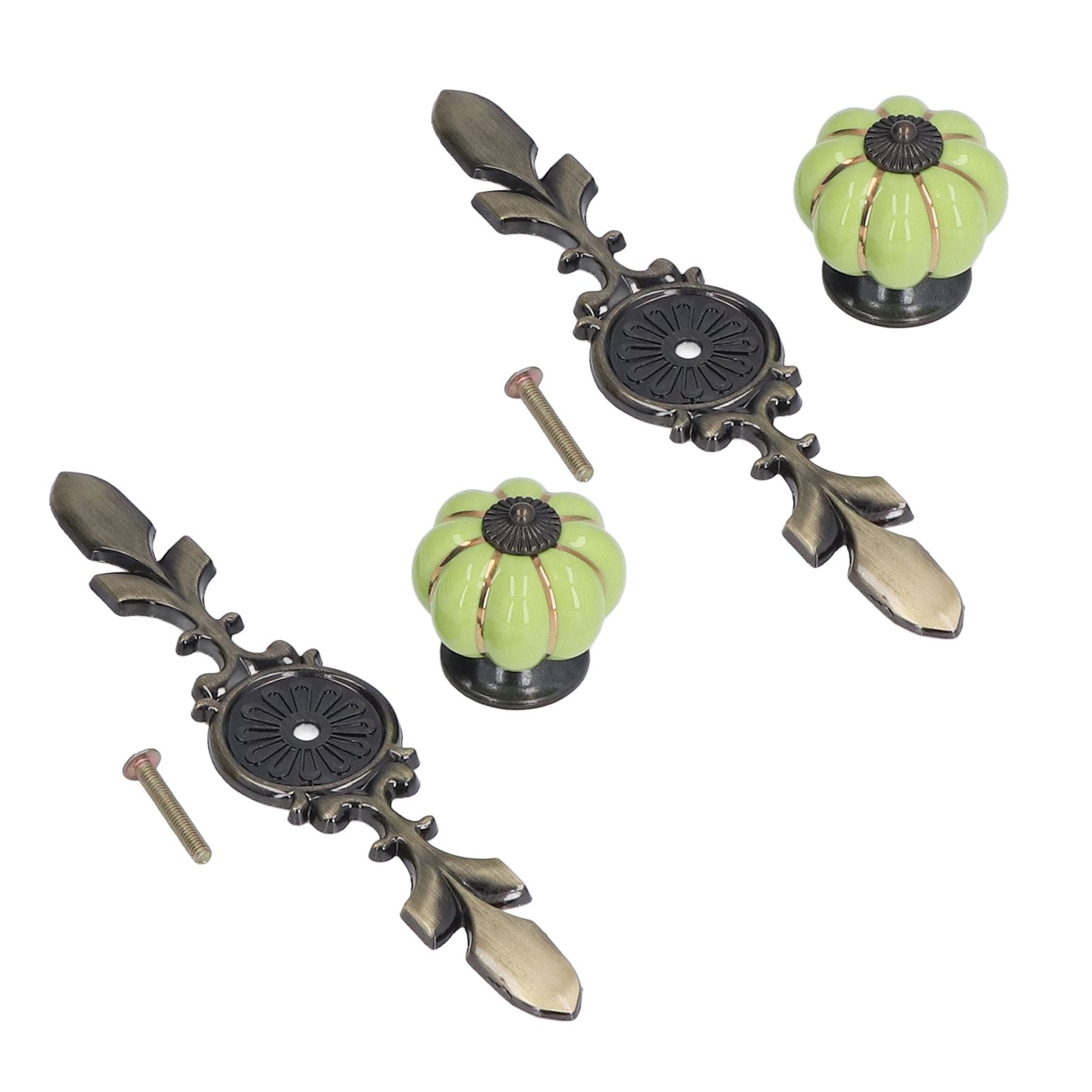 2pcs/set Hand Painted Pumpkin Drawer Knobs Chinese Pastoral Style Ceramic Cabinet HandleGreen - Image 3