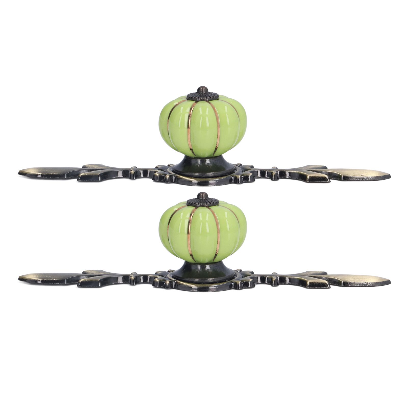 2pcs/set Hand Painted Pumpkin Drawer Knobs Chinese Pastoral Style Ceramic Cabinet HandleGreen - Image 4