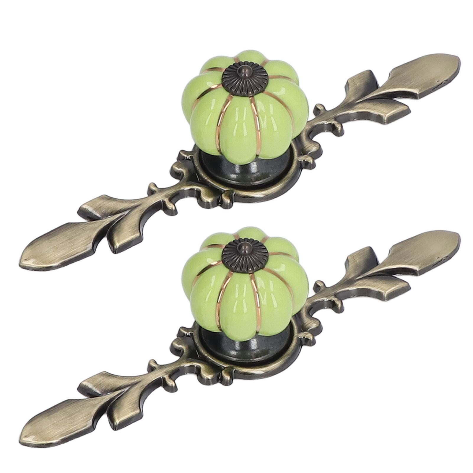 2pcs/set Hand Painted Pumpkin Drawer Knobs Chinese Pastoral Style Ceramic Cabinet HandleGreen - Image 5