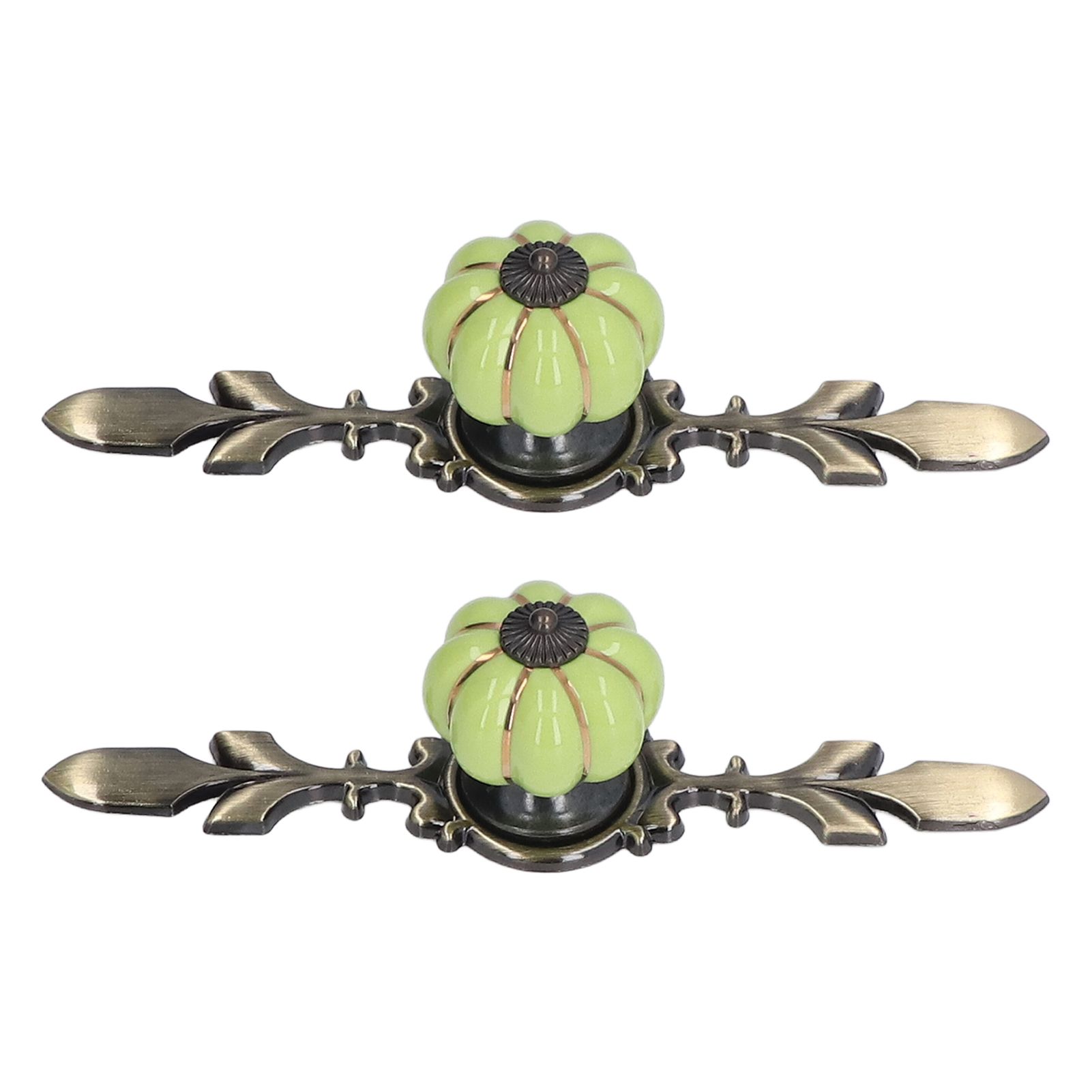 2pcs/set Hand Painted Pumpkin Drawer Knobs Chinese Pastoral Style Ceramic Cabinet HandleGreen - Image 6