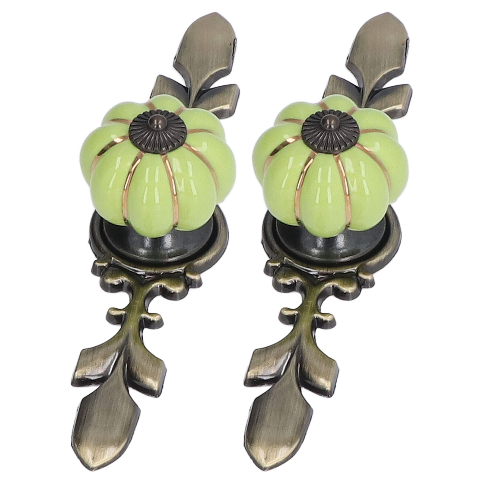 2pcs/set Hand Painted Pumpkin Drawer Knobs Chinese Pastoral Style Ceramic Cabinet HandleGreen - Image 8