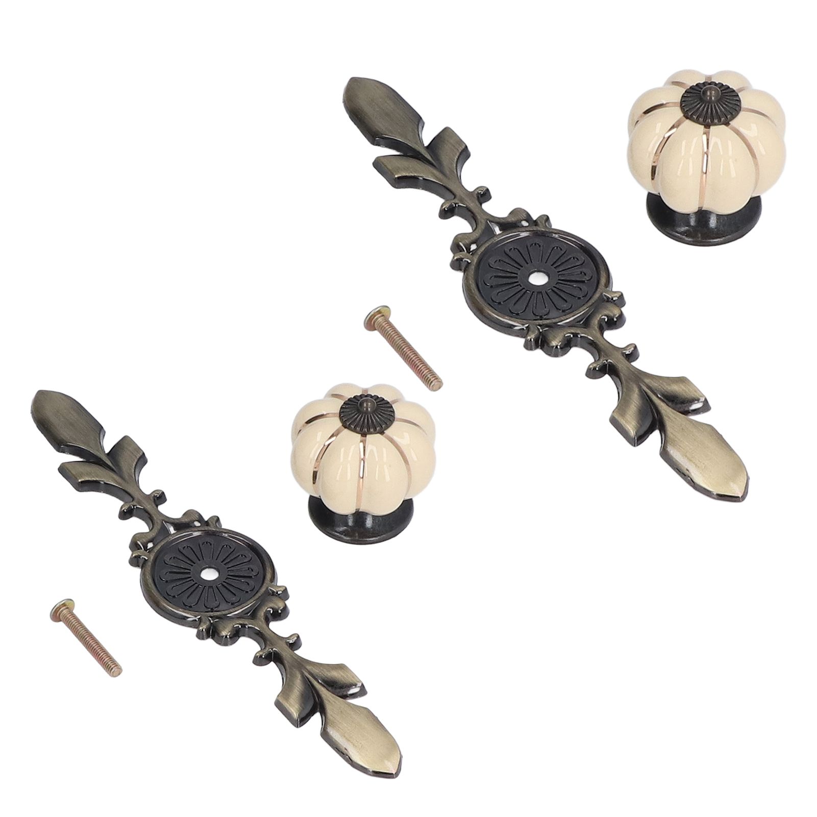 2pcs/set Hand Painted Pumpkin Drawer Knobs Chinese Pastoral Style Ceramic Cabinet HandleWhite - Image 3