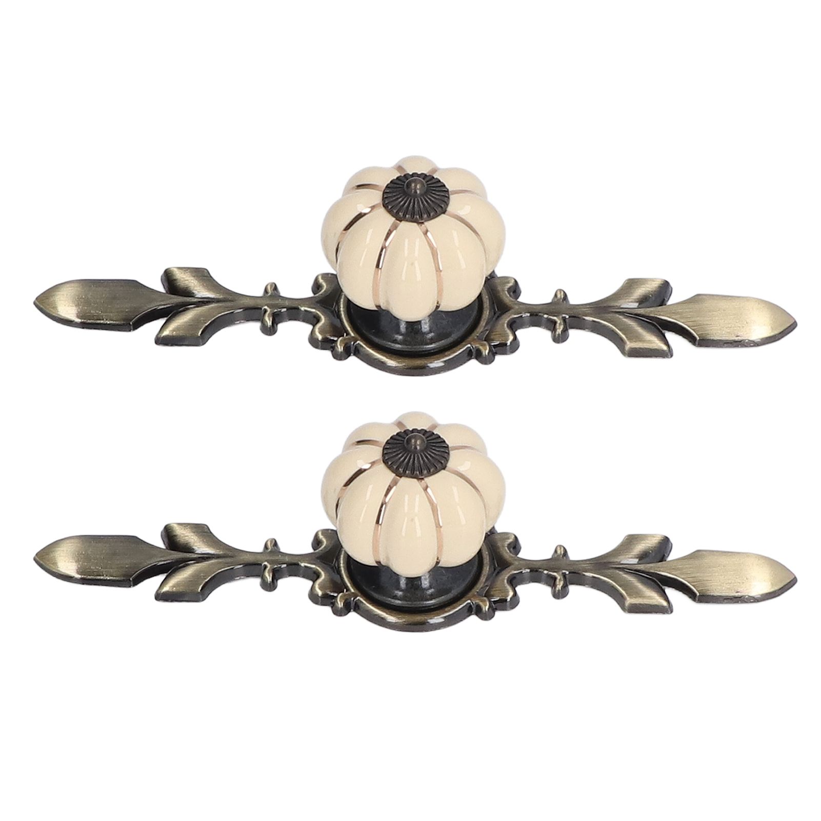 2pcs/set Hand Painted Pumpkin Drawer Knobs Chinese Pastoral Style Ceramic Cabinet HandleWhite - Image 4
