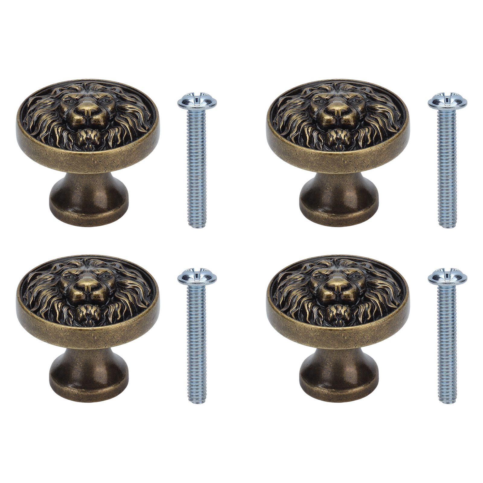 4Set Lion Head Zinc Alloy Cabinet Door Handle Modern Antique Cartoon Solid Drawer Pull Circular Single Hole Buckle Hand399 Lion Head Bronze - Image 1