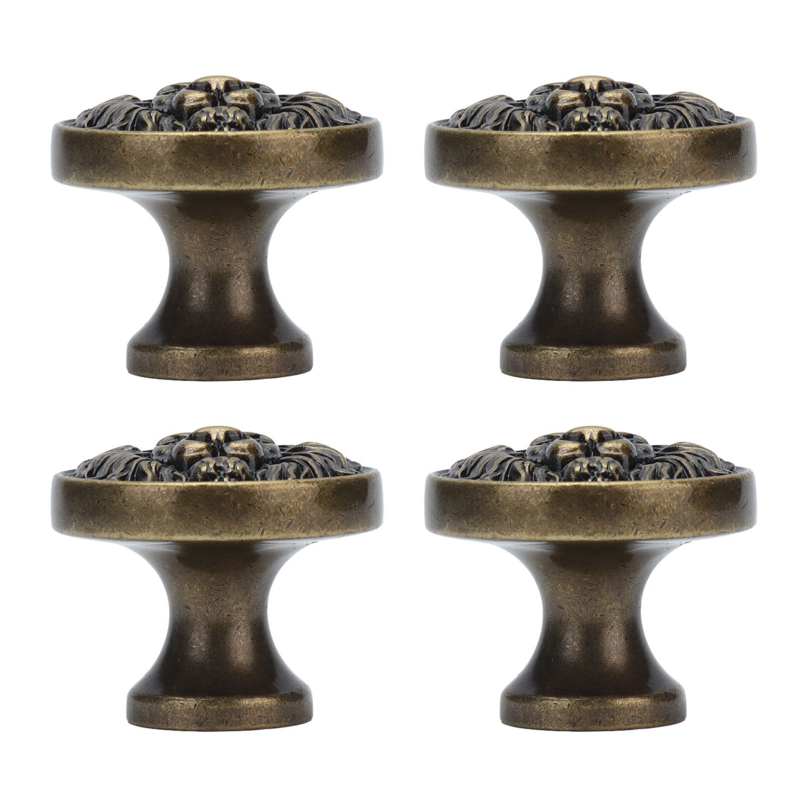 4Set Lion Head Zinc Alloy Cabinet Door Handle Modern Antique Cartoon Solid Drawer Pull Circular Single Hole Buckle Hand399 Lion Head Bronze - Image 3