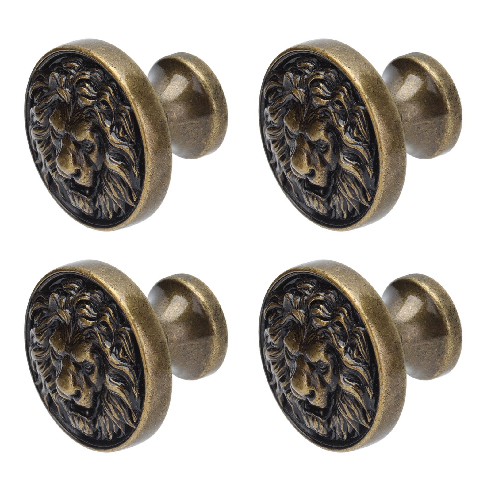 4Set Lion Head Zinc Alloy Cabinet Door Handle Modern Antique Cartoon Solid Drawer Pull Circular Single Hole Buckle Hand399 Lion Head Bronze - Image 6