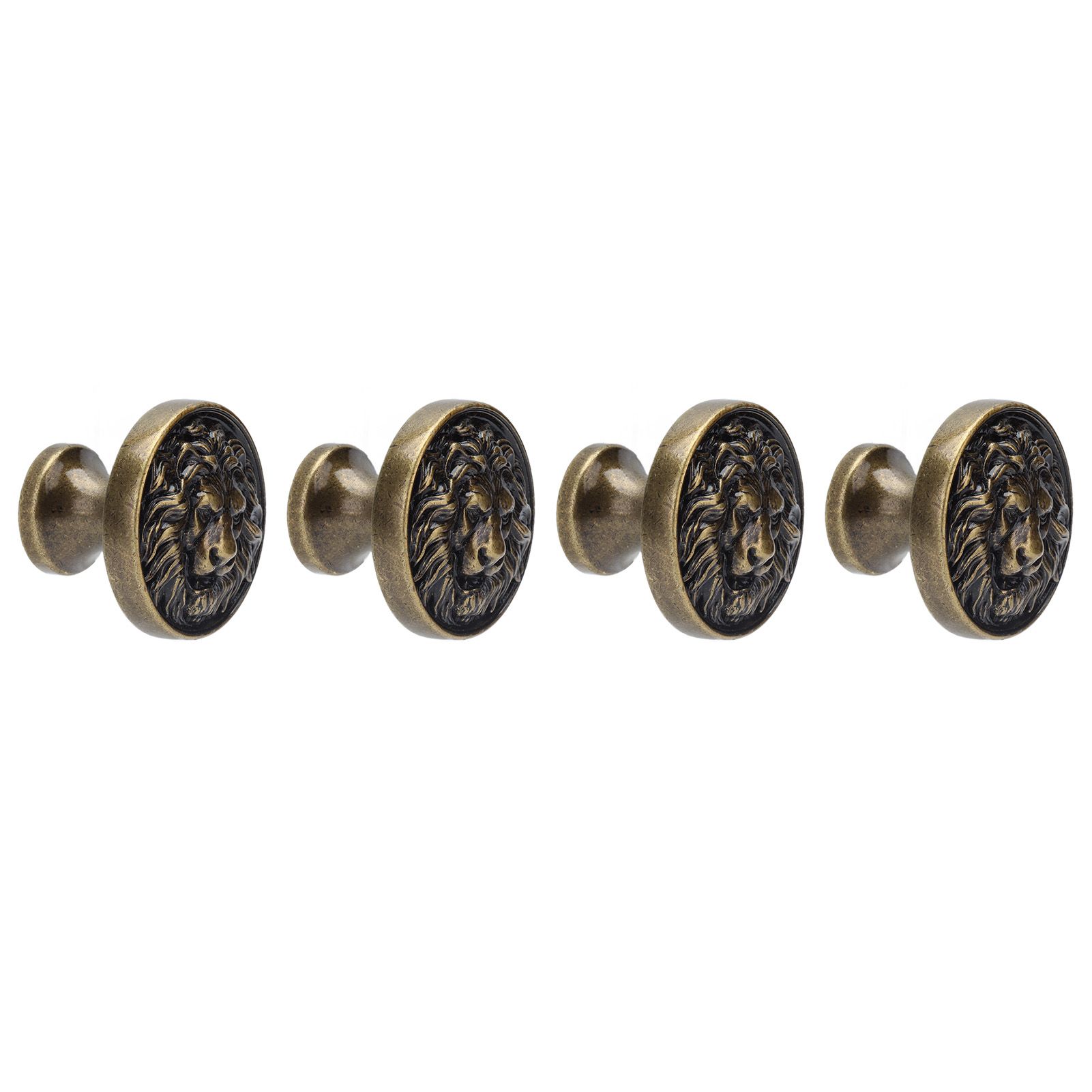 4Set Lion Head Zinc Alloy Cabinet Door Handle Modern Antique Cartoon Solid Drawer Pull Circular Single Hole Buckle Hand399 Lion Head Bronze - Image 7