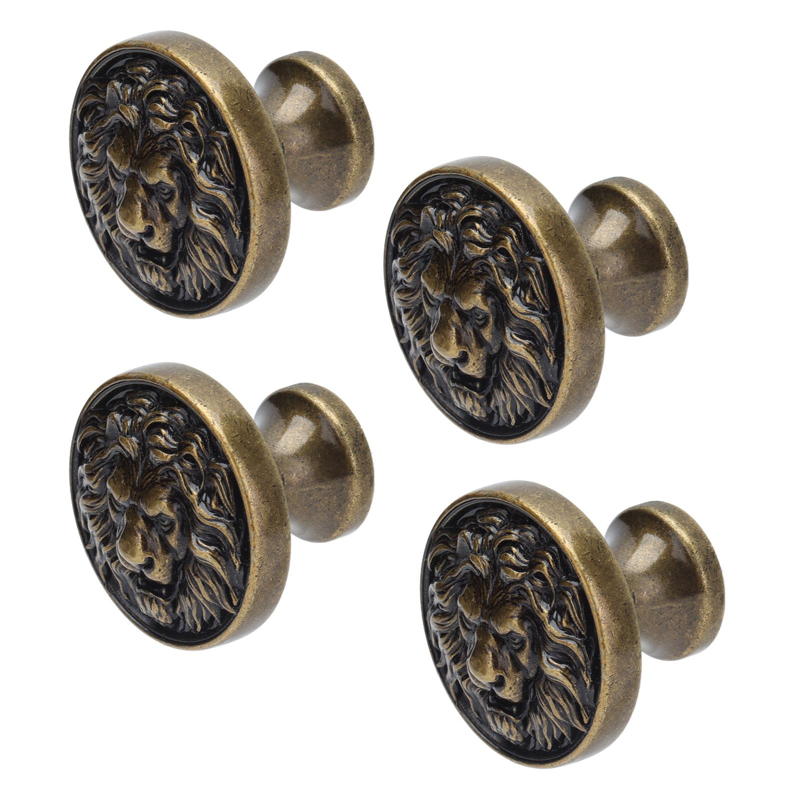 4Set Lion Head Zinc Alloy Cabinet Door Handle Modern Antique Cartoon Solid Drawer Pull Circular Single Hole Buckle Hand399 Lion Head Bronze - Image 8
