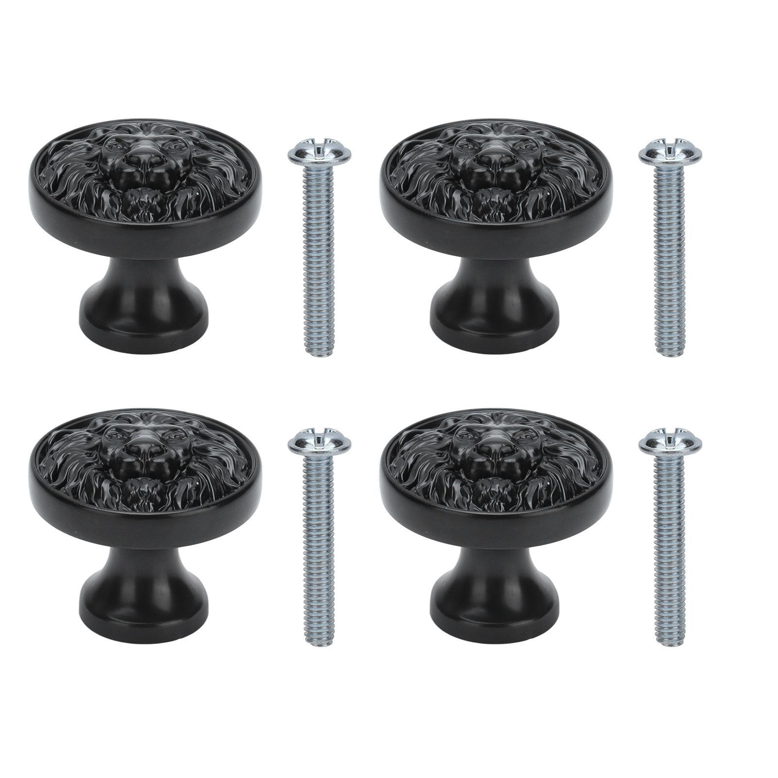 4Set Lion Head Zinc Alloy Cabinet Door Handle Modern Antique Cartoon Solid Drawer Pull Circular Single Hole Buckle Hand399 Lion Head Black - Image 1