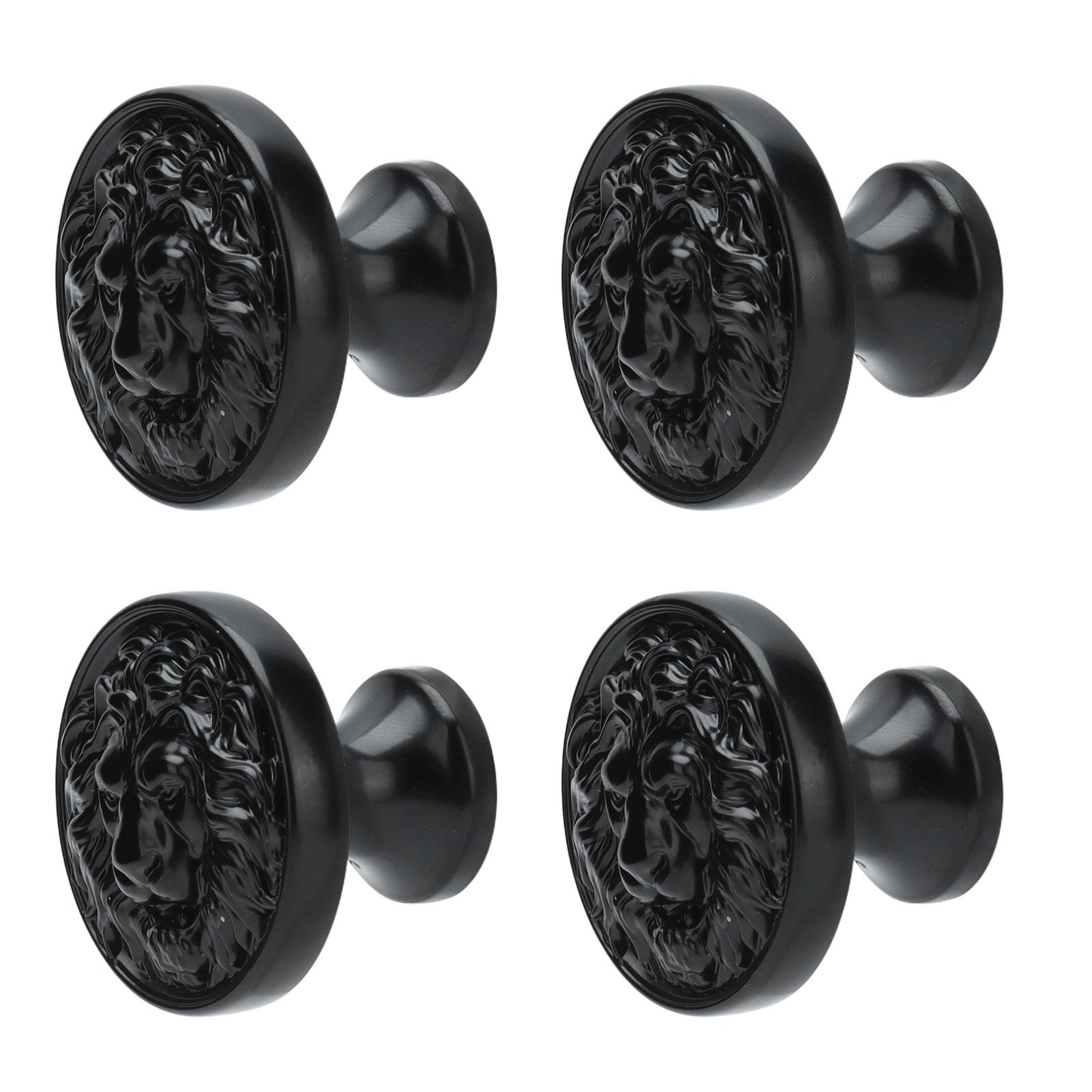 4Set Lion Head Zinc Alloy Cabinet Door Handle Modern Antique Cartoon Solid Drawer Pull Circular Single Hole Buckle Hand399 Lion Head Black - Image 2