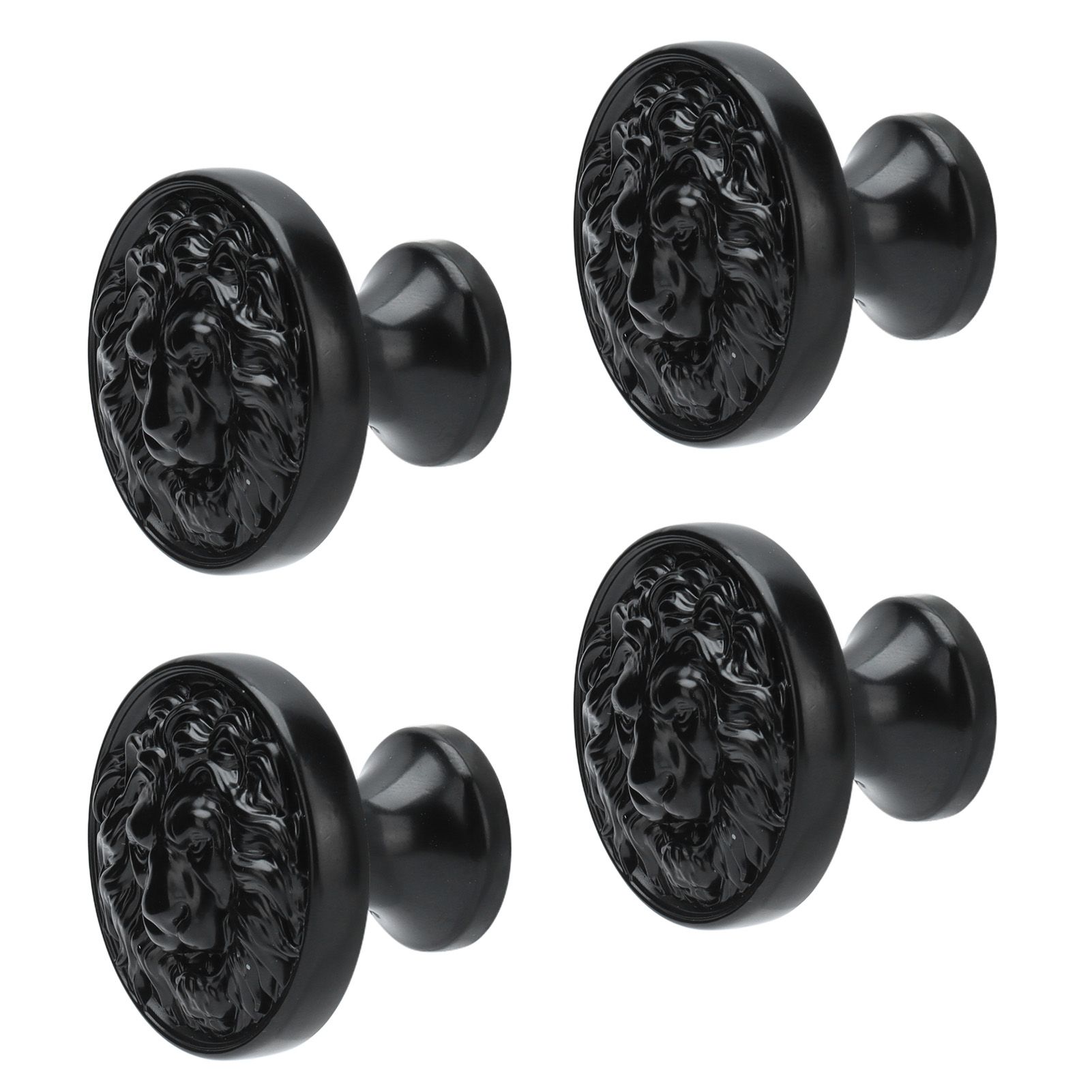 4Set Lion Head Zinc Alloy Cabinet Door Handle Modern Antique Cartoon Solid Drawer Pull Circular Single Hole Buckle Hand399 Lion Head Black - Image 3