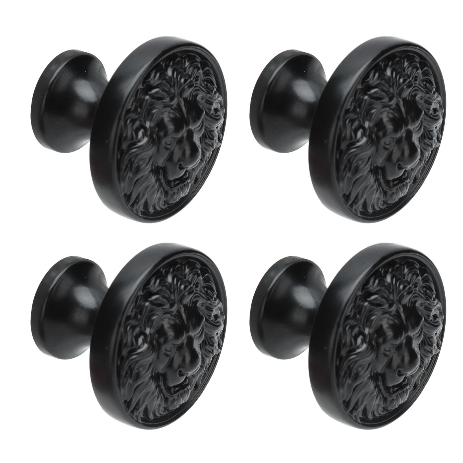 4Set Lion Head Zinc Alloy Cabinet Door Handle Modern Antique Cartoon Solid Drawer Pull Circular Single Hole Buckle Hand399 Lion Head Black - Image 7