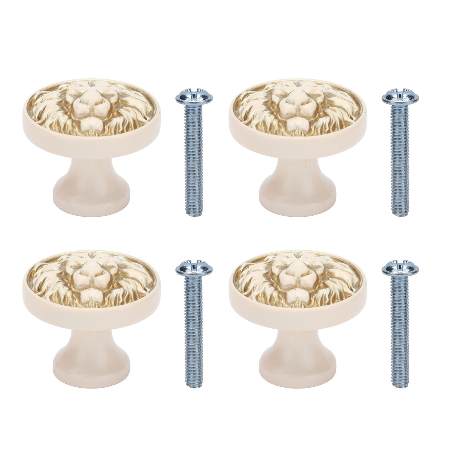 4Set Lion Head Zinc Alloy Cabinet Door Handle Modern Antique Cartoon Solid Drawer Pull Circular Single Hole Buckle Hand399 Lion Head Ivory - Image 1