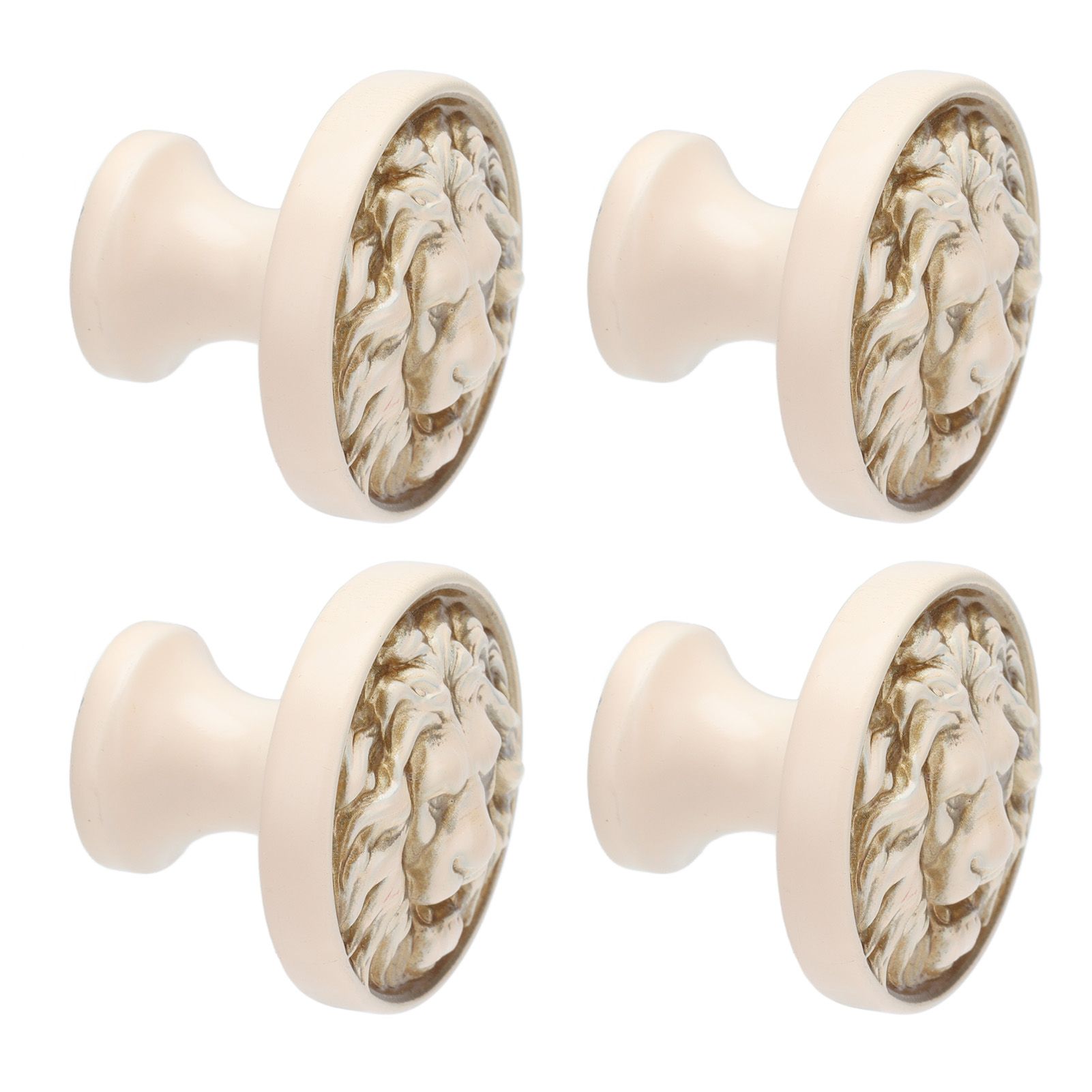 4Set Lion Head Zinc Alloy Cabinet Door Handle Modern Antique Cartoon Solid Drawer Pull Circular Single Hole Buckle Hand399 Lion Head Ivory - Image 3