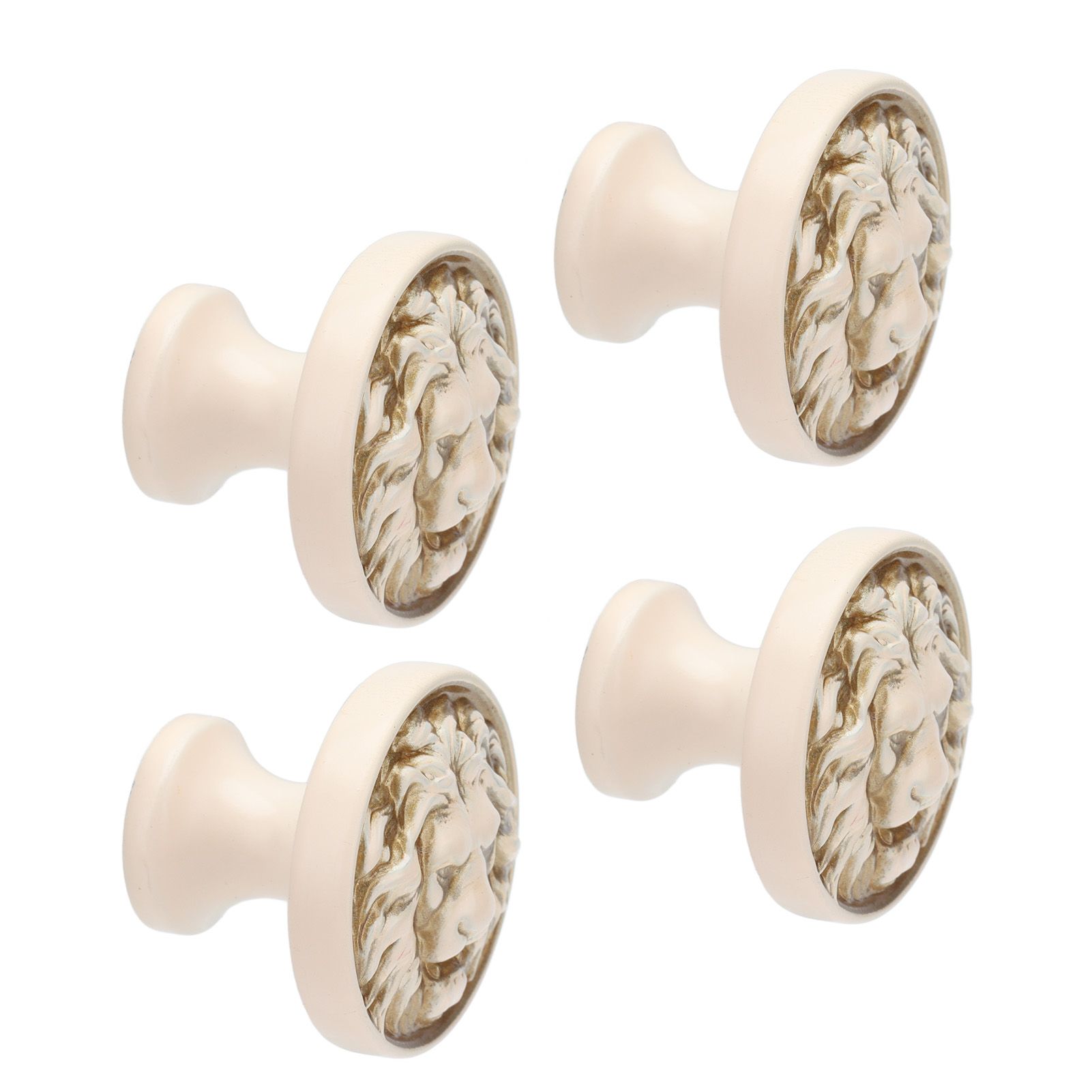4Set Lion Head Zinc Alloy Cabinet Door Handle Modern Antique Cartoon Solid Drawer Pull Circular Single Hole Buckle Hand399 Lion Head Ivory - Image 4