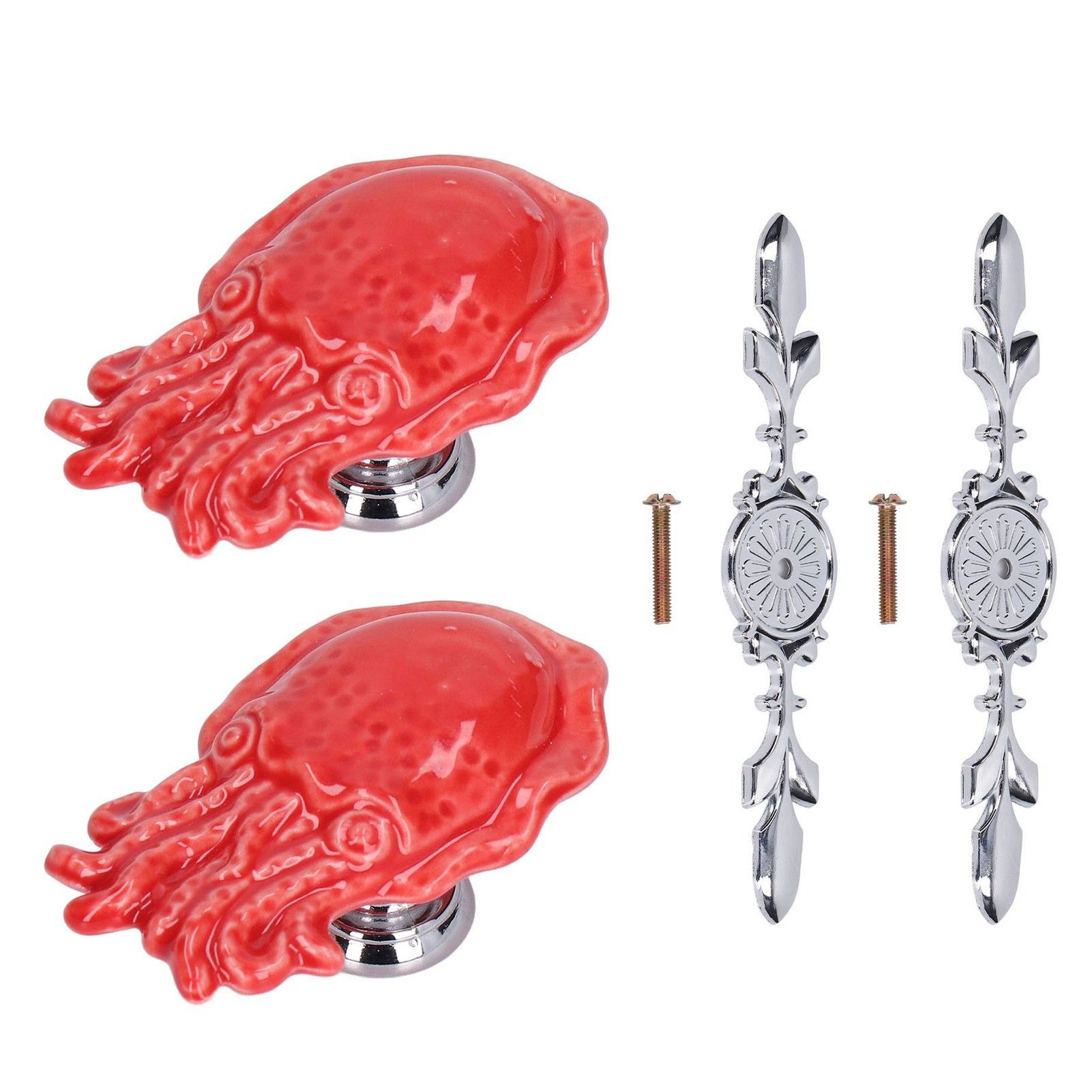2Set Drawer Pull Knob Zinc Alloy Cabinet Wardrobe Closet Knob for Kitchen Furniture Decoration1077D Red Octopus - Image 1