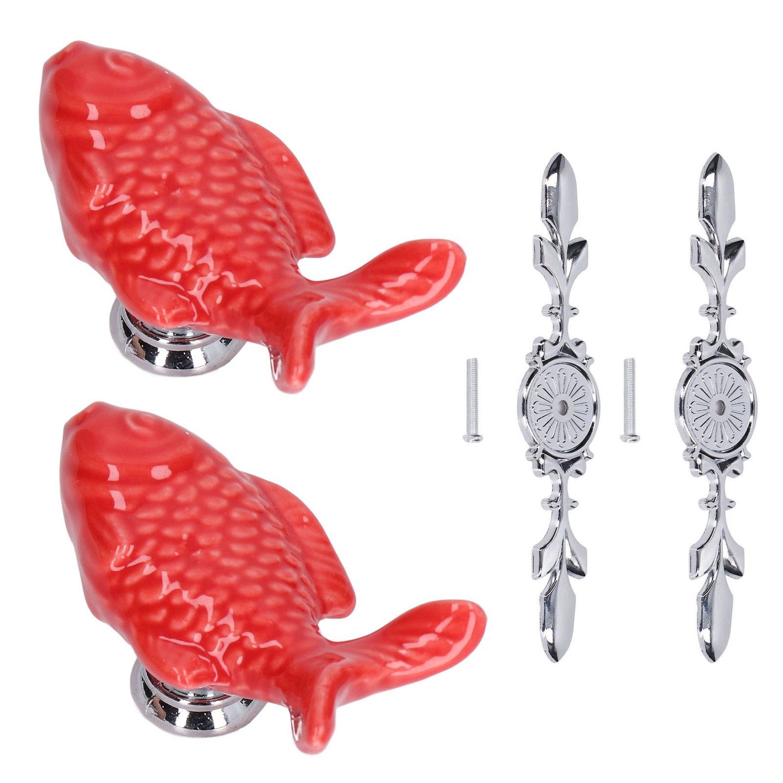 2Set Drawer Pull Knob Zinc Alloy Cabinet Wardrobe Closet Knob for Kitchen Furniture Decoration1077D Red Grass Carp - Image 1