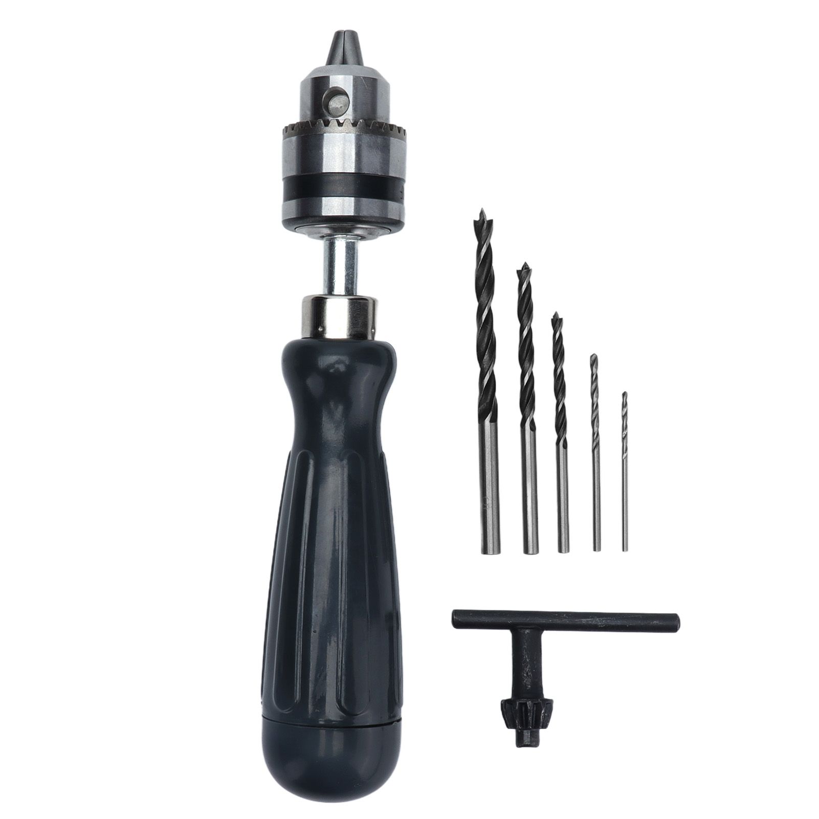 Hand Drill Carbon Steel Manual Crank Drill with Chuck Key and 5pcs Drill Bit for Plastic Wood Jewelry Resin Nut - Image 1